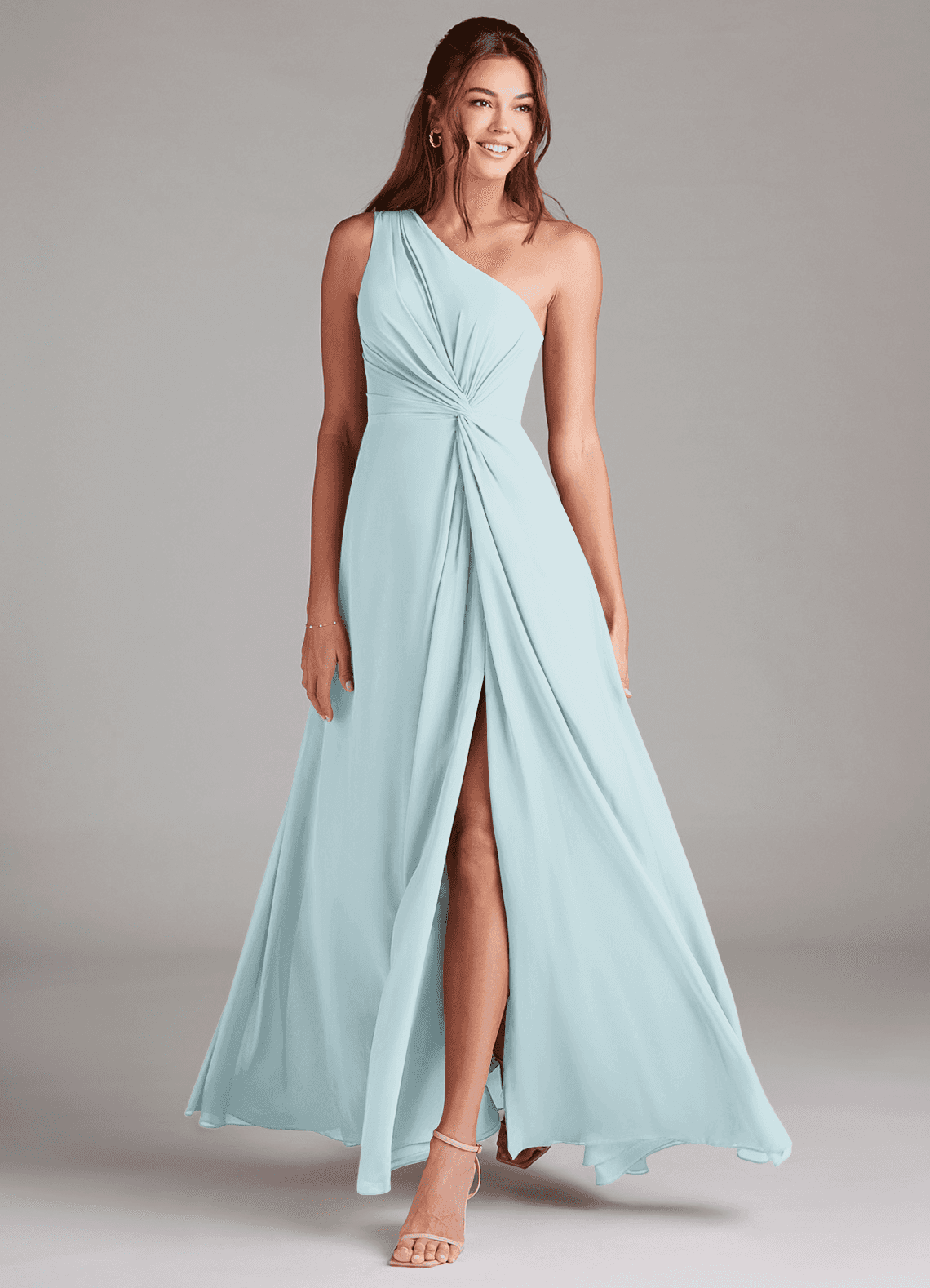 Brooke A-Line One-Shoulder Chiffon Bridesmaid Dress in Mist