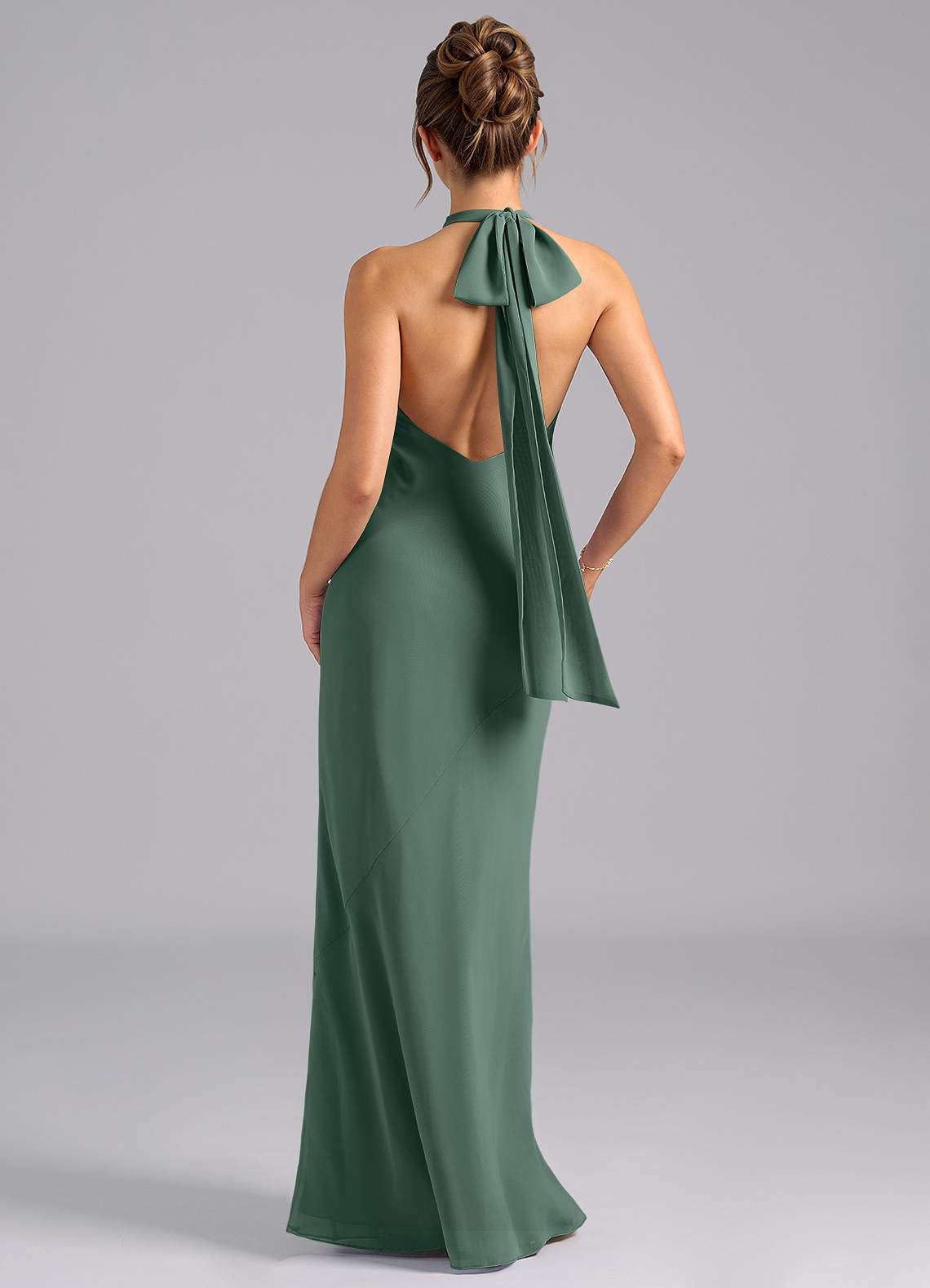 Velli Mermaid Halter Chiffon Bridesmaid Dress in Sea Moss