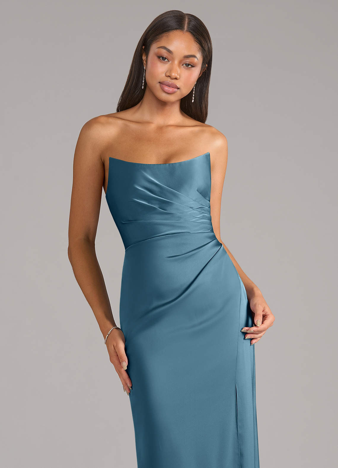 Marla Sheath Strapless Stretch Satin Bridesmaid Dress in Bermuda