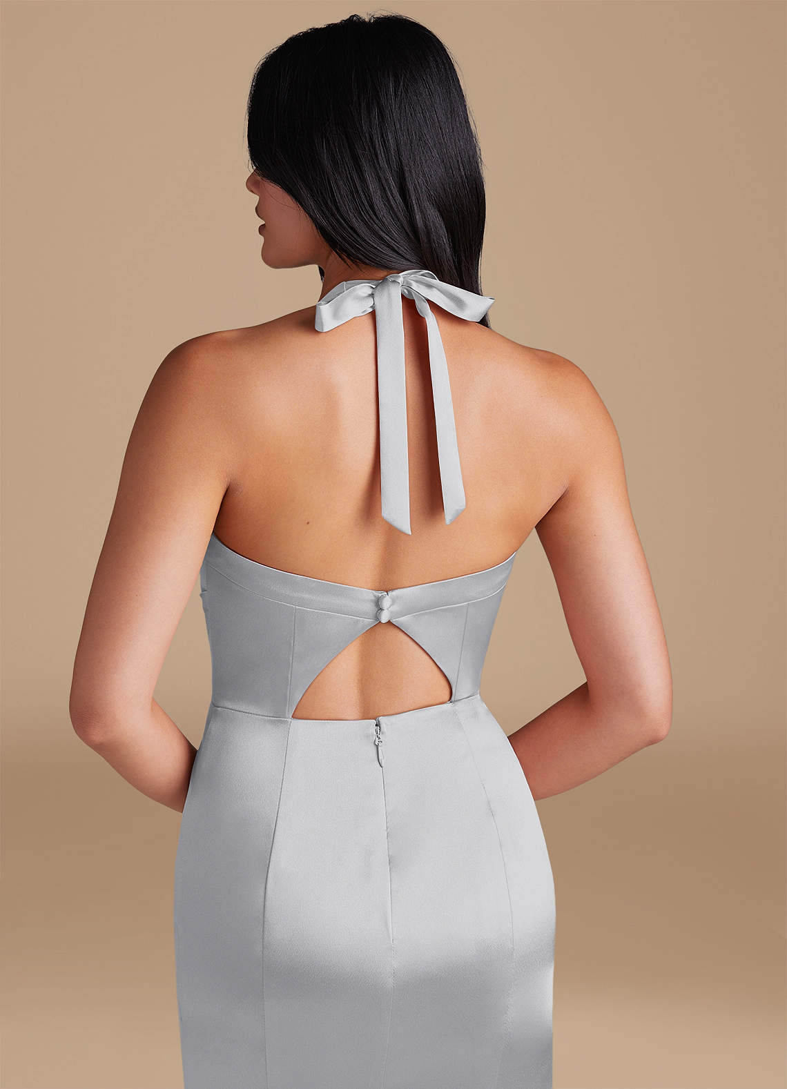 Emeria Sheath Halter Metallic Satin Bridesmaid Dress in Silver