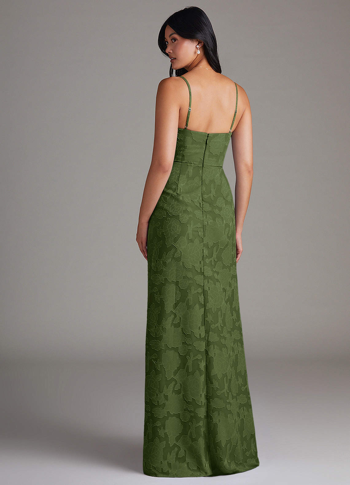 Maci Sheath V-Neck Floral Burnout Bridesmaid Dress in Olive