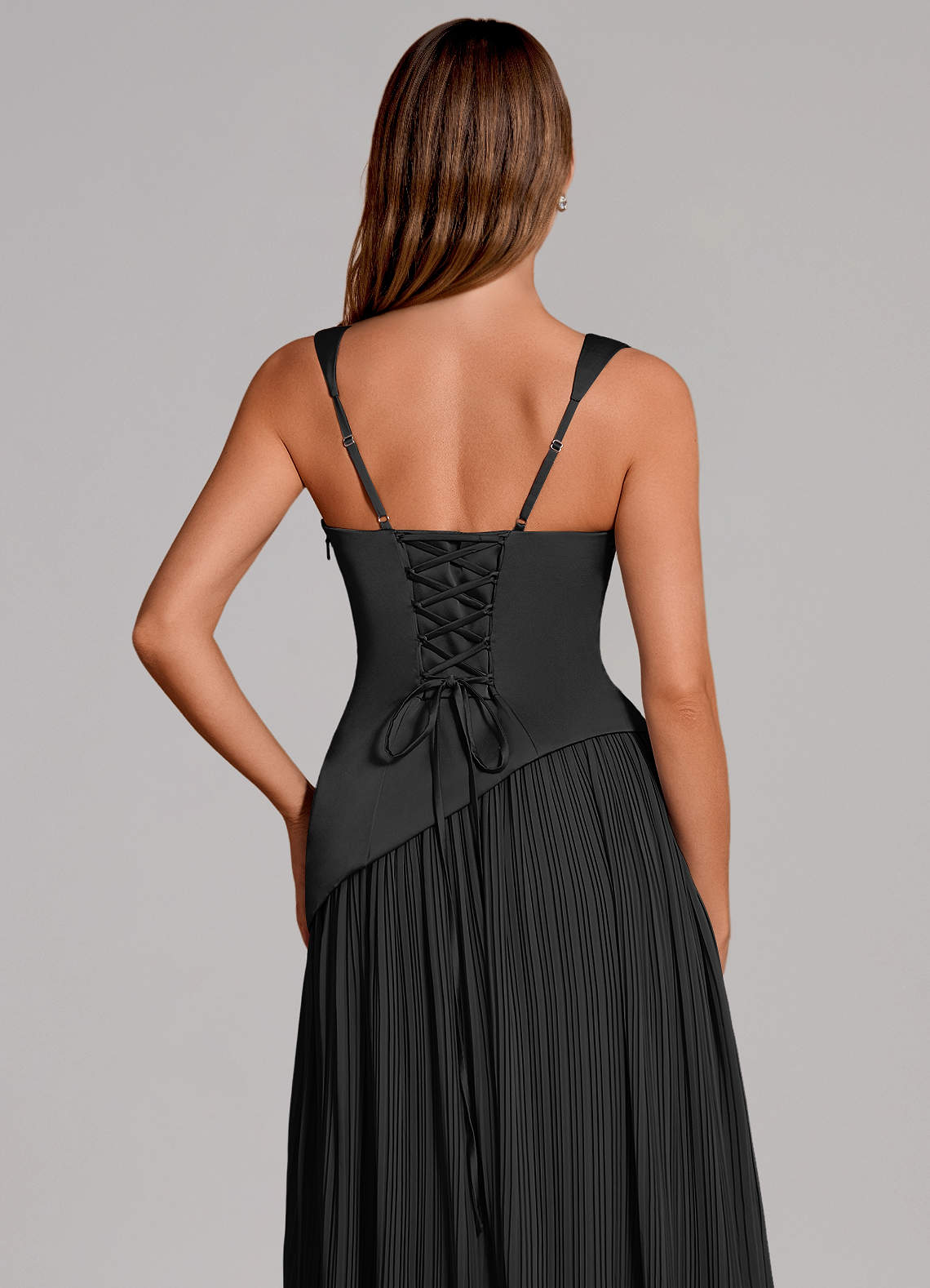 Stephanie A-Line Square-Neck Stretch Satin and Chiffon Bridesmaid Dress in black