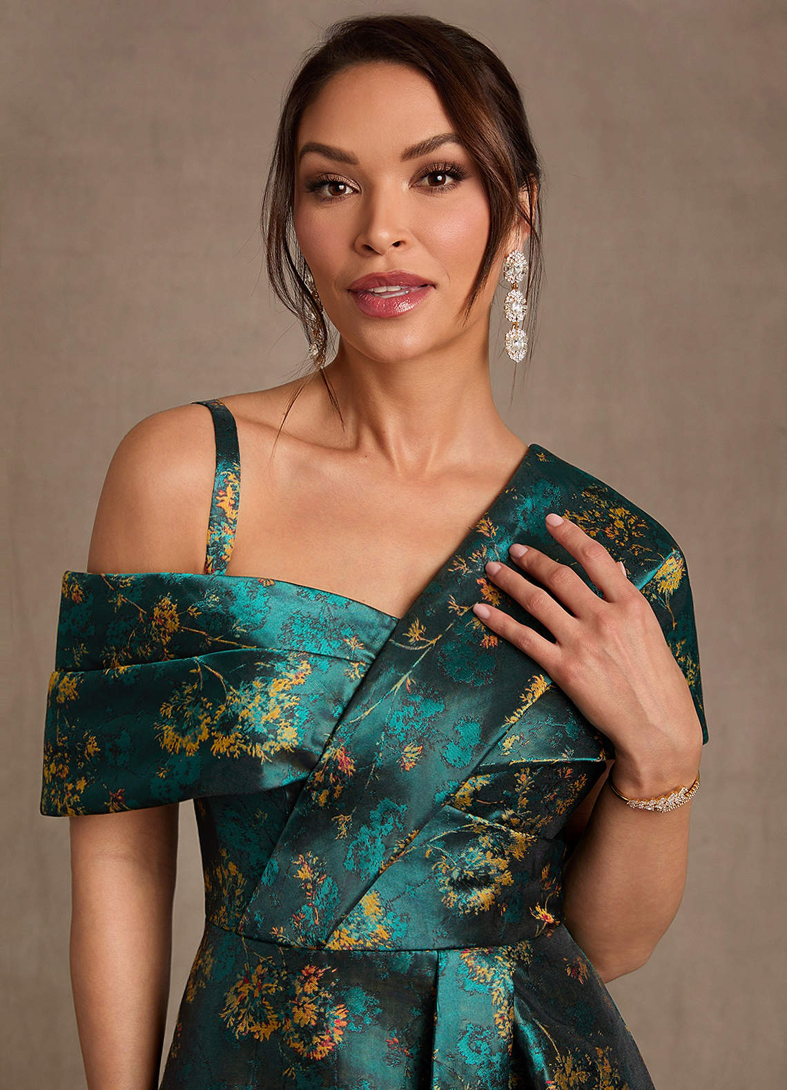 Nonie A-Line Off-the-Shoulder Jacquard Mother of the Bride Dress