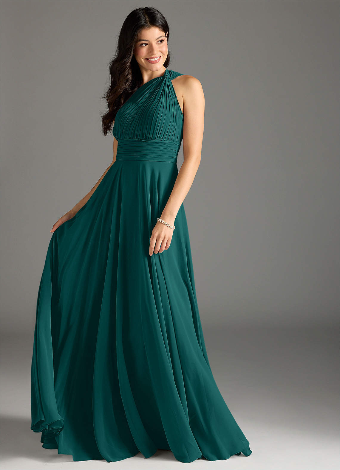 Charlize A-Line One-Shoulder Chiffon Bridesmaid Dress in Peacock