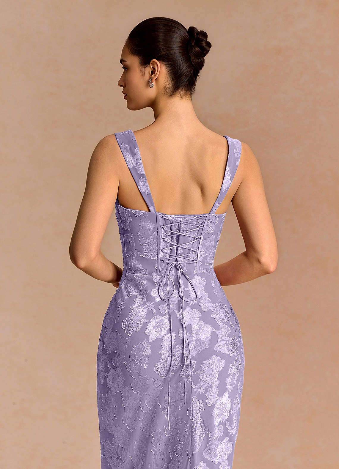 Agustina Square-Neck Pleated Fil Coupé Evening Dress in Lilac