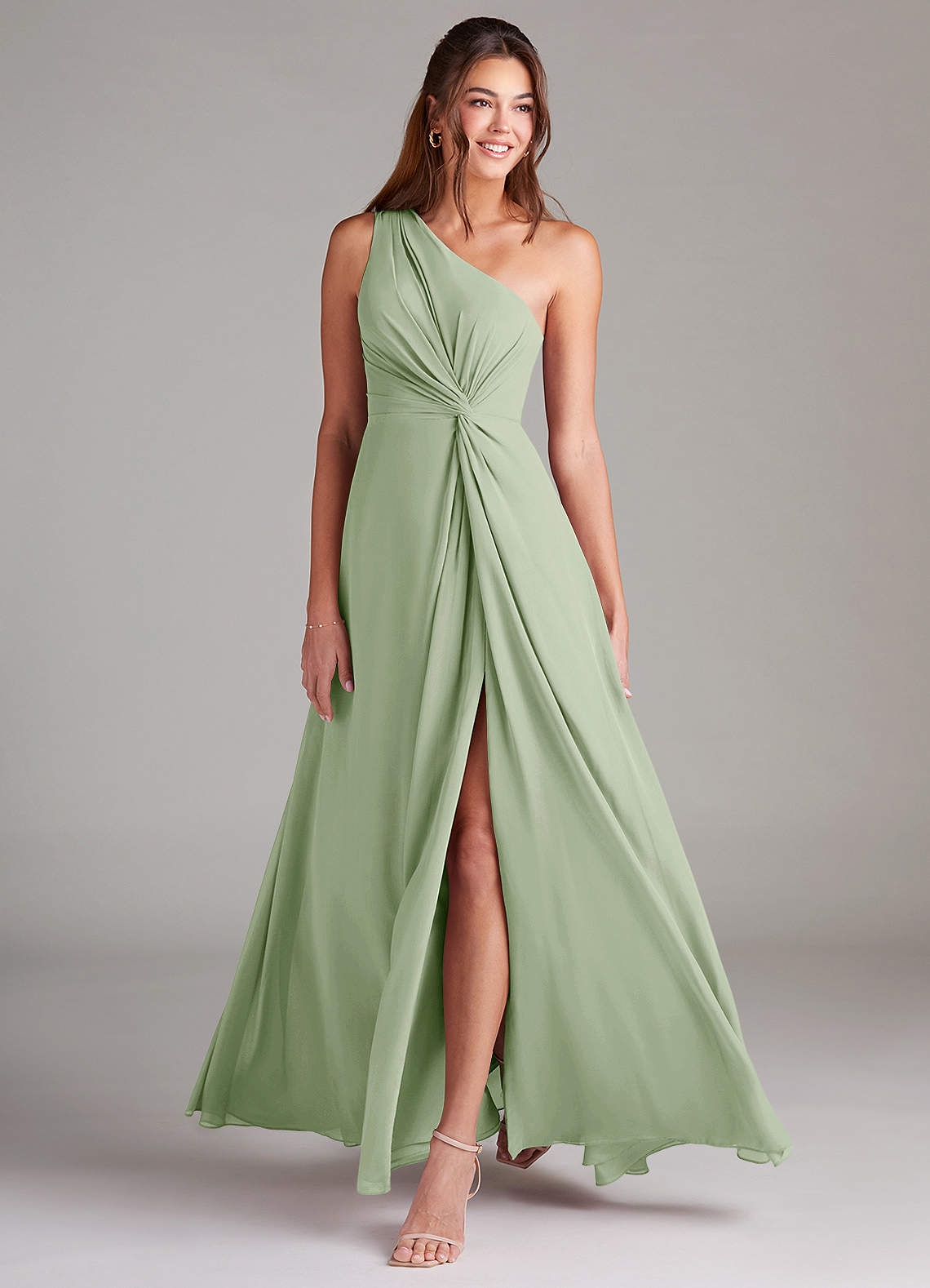 Brooke A-Line One-Shoulder Chiffon Bridesmaid Dress in Dusty Sage