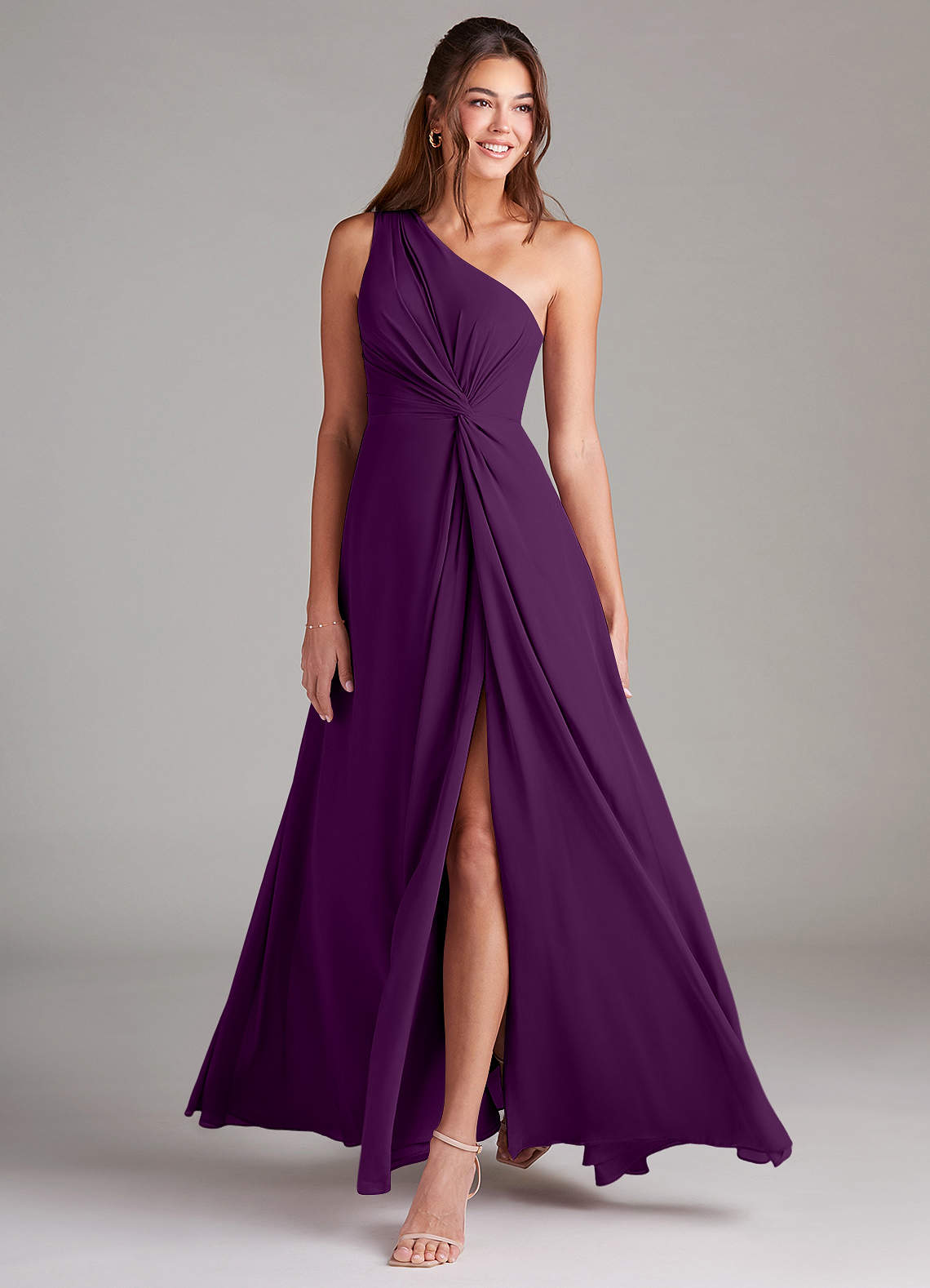 Brooke A-Line One-Shoulder Chiffon Bridesmaid Dress in Grape