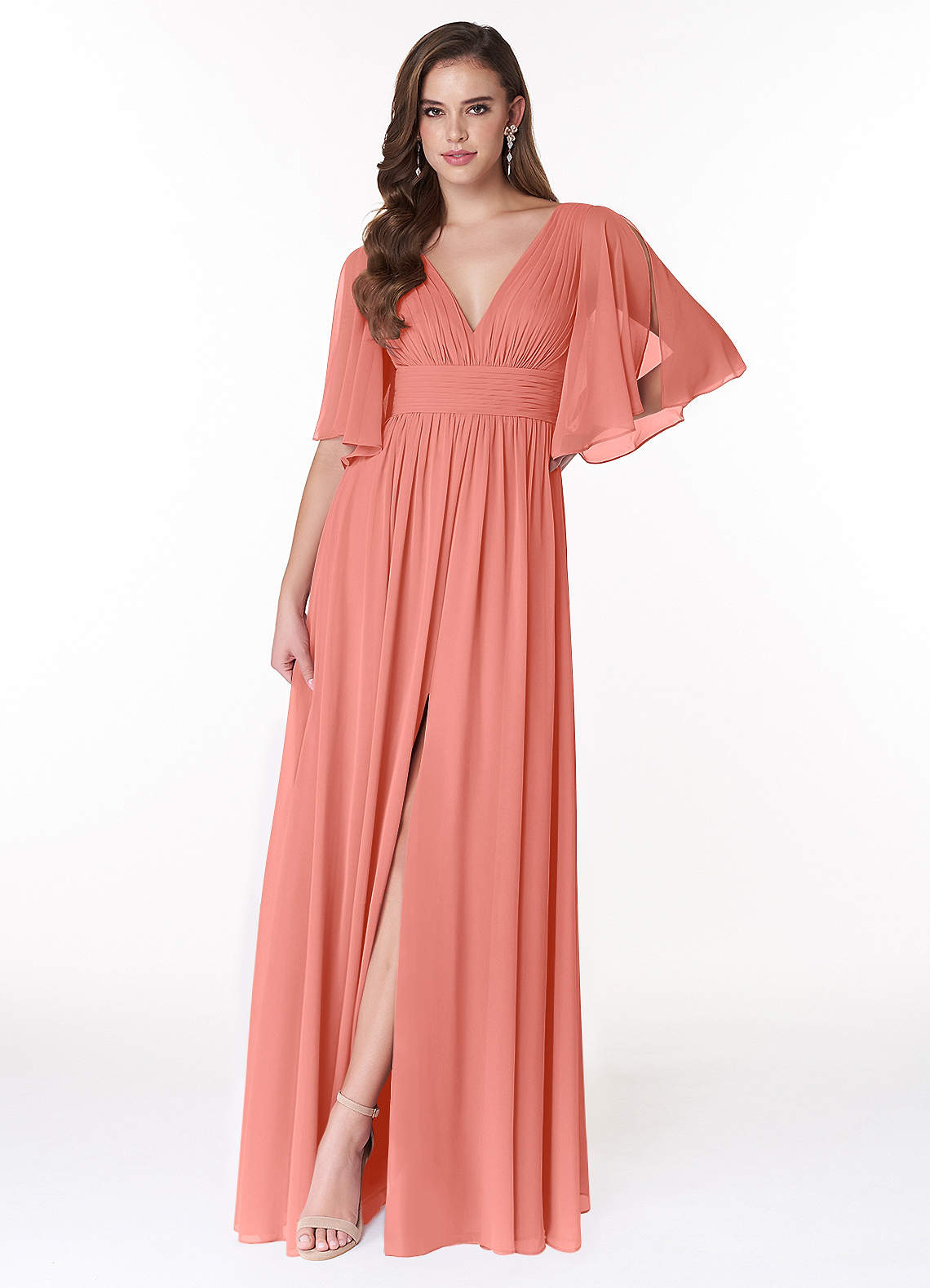 Temeka A-Line V-Neck Chiffon Bridesmaid Dress in Salmon Pink
