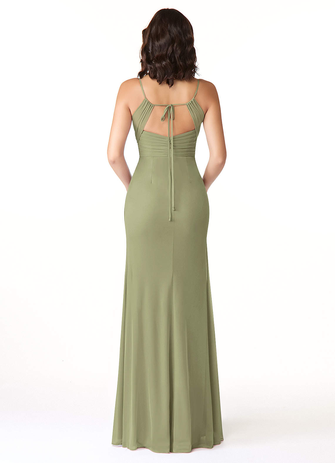Reneya Mermaid V-Neck Mesh Bridesmaid Dress in Pistachio