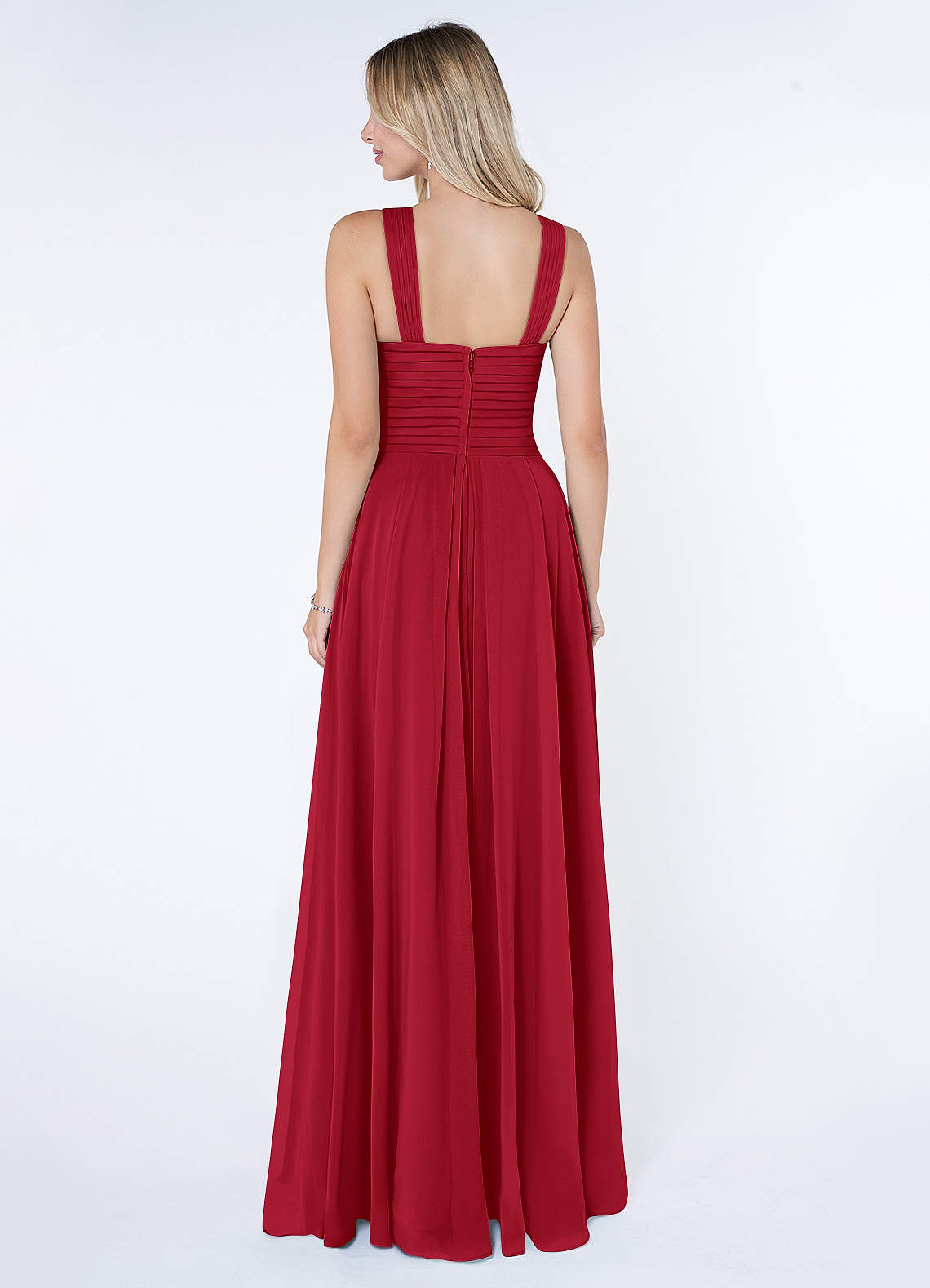 Kaleigh A-Line Halter Chiffon Bridesmaid Dress in Scarlet