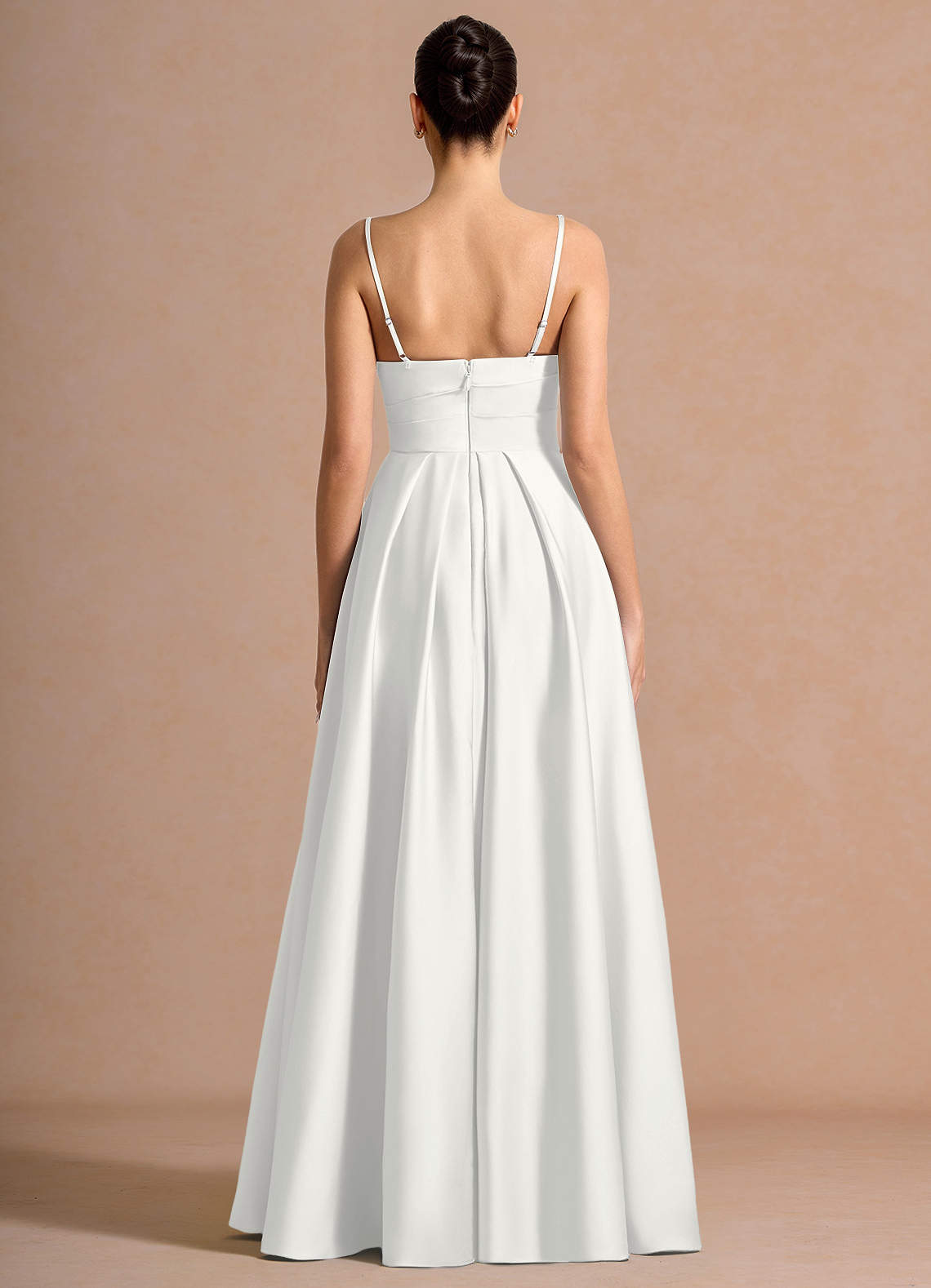 Nancy A-Line V-Neck Stretch Satin and Chiffon Evening Dress in White