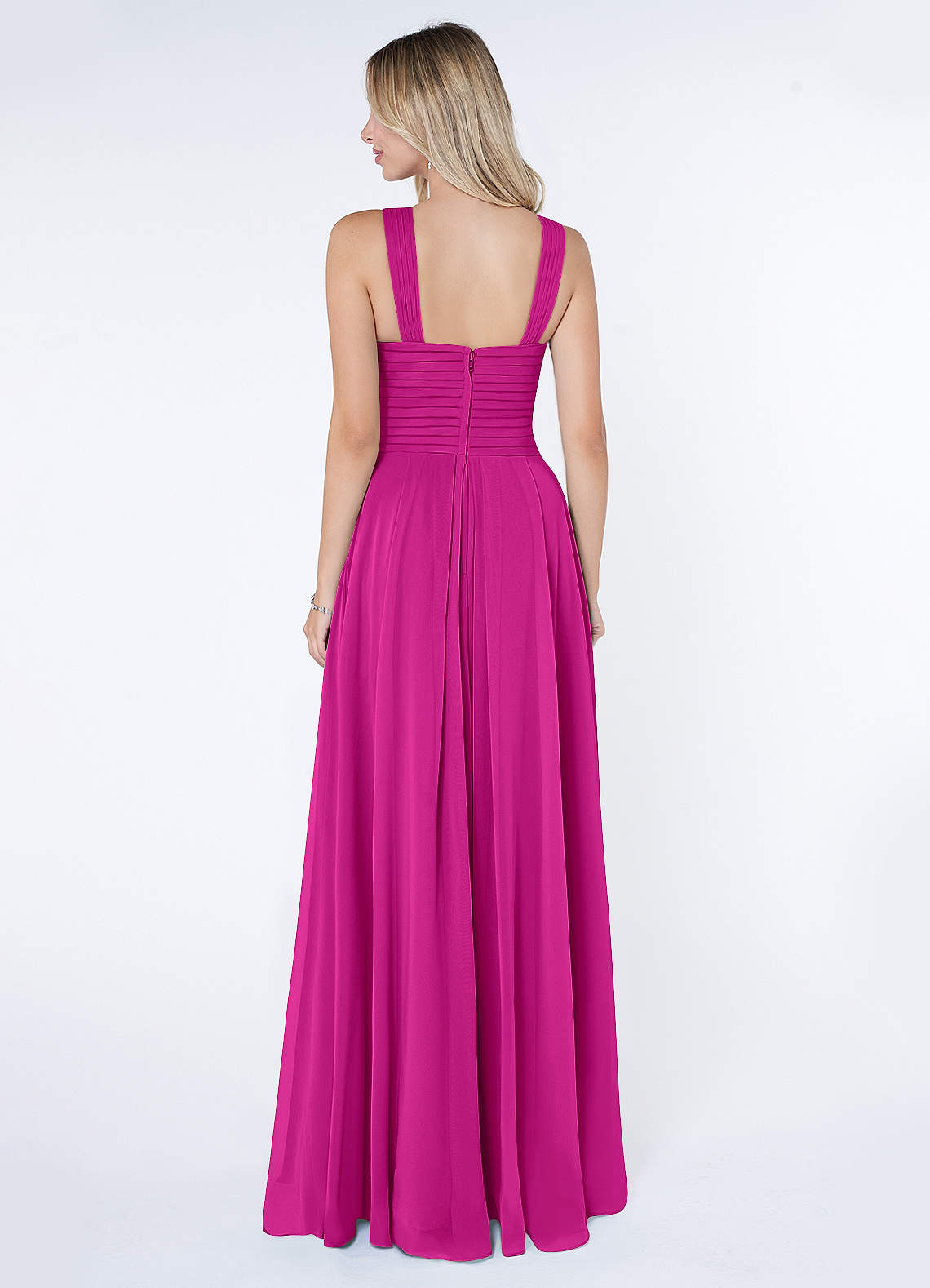 Kaleigh A-Line Halter Chiffon Bridesmaid Dress in Fuchsia