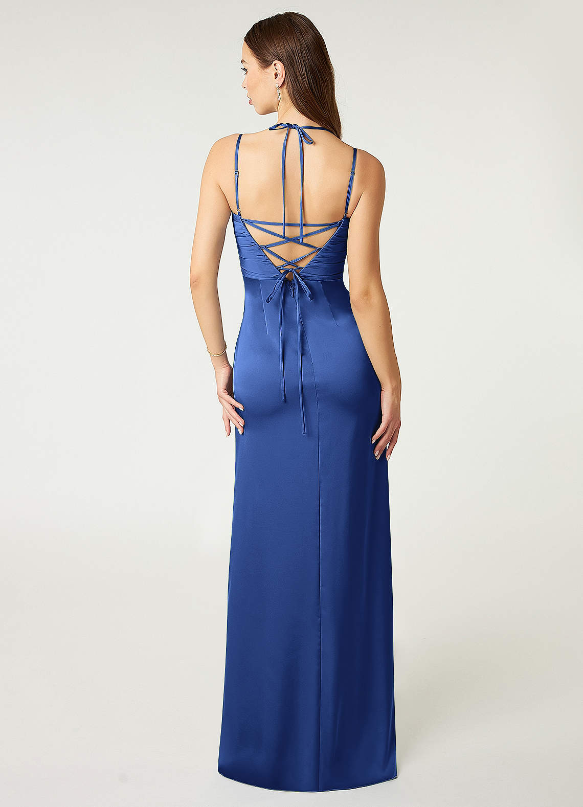 Desi Sheath Halter Stretch Satin Bridesmaid Dress in Royal Blue