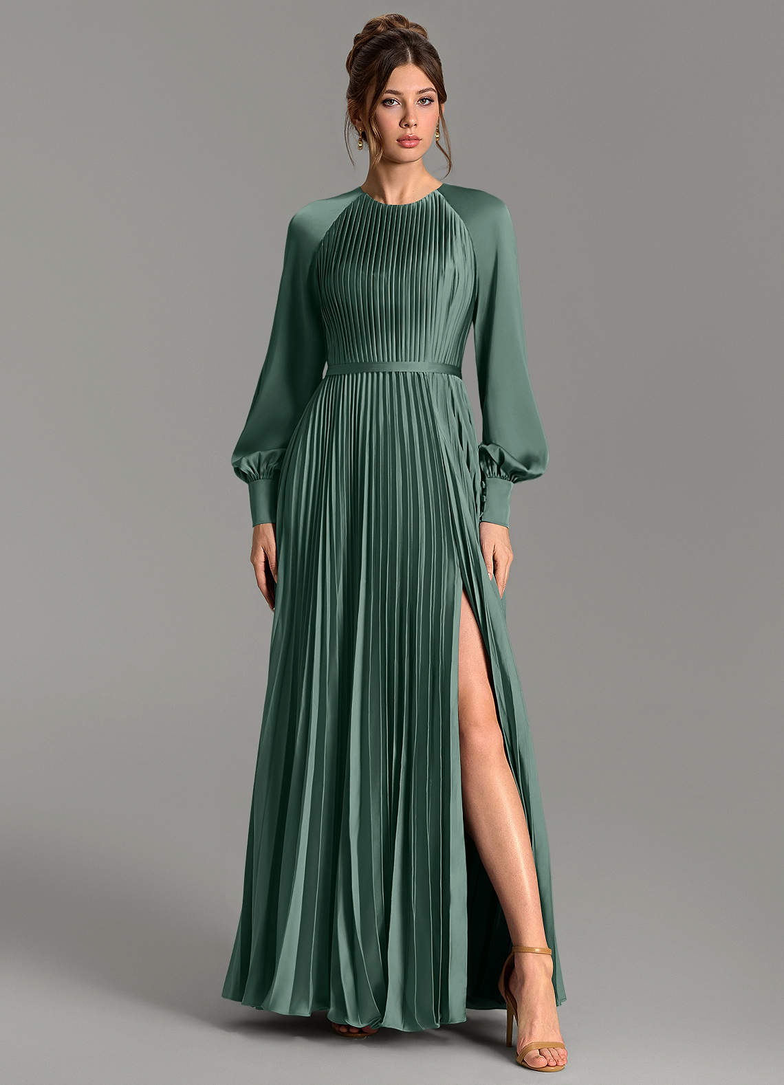 Grayson A-Line Scoop-Neck Stretch Satin Bridesmaid Dress in Sea Moss