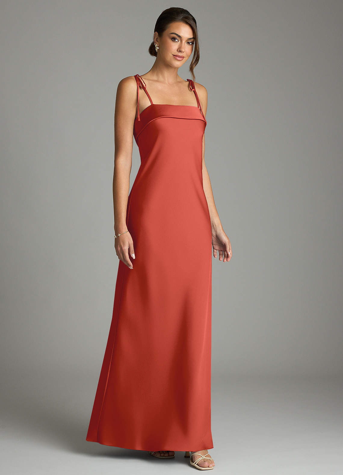 Ellia Sheath Straight-Neck Stretch Satin Bridesmaid Dress in Rust