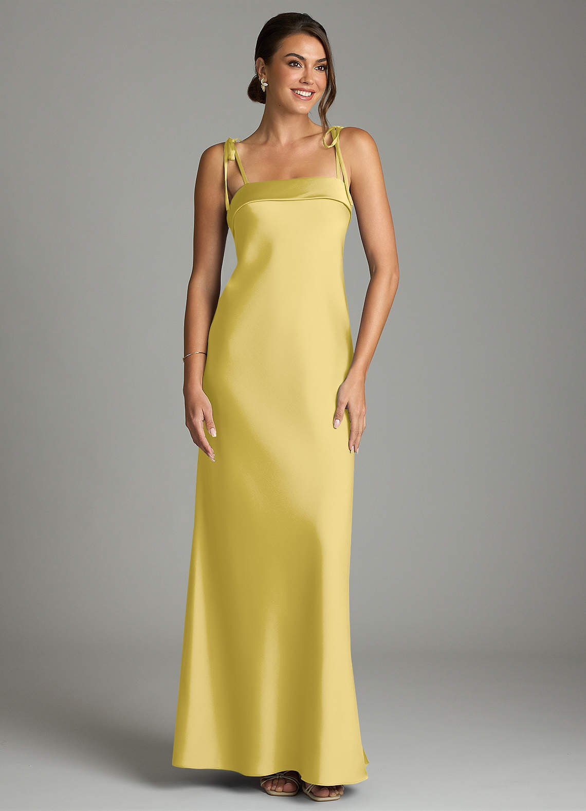 Ellia Sheath Straight-Neck Stretch Satin Bridesmaid Dress in Canary