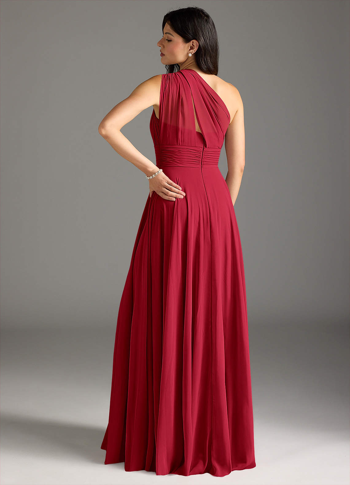 Charlize A-Line One-Shoulder Chiffon Bridesmaid Dress in Scarlet
