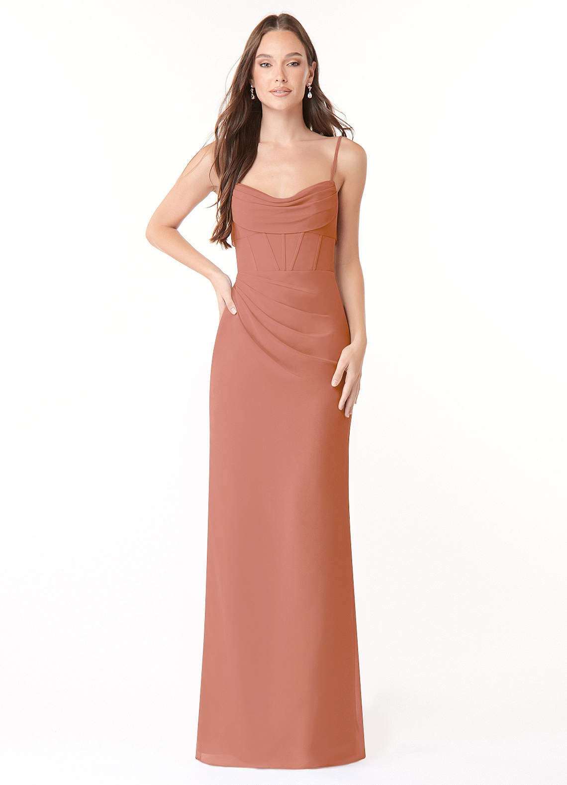 Mai Sheath Cowl-Neck Chiffon Bridesmaid Dress in MAI TAI