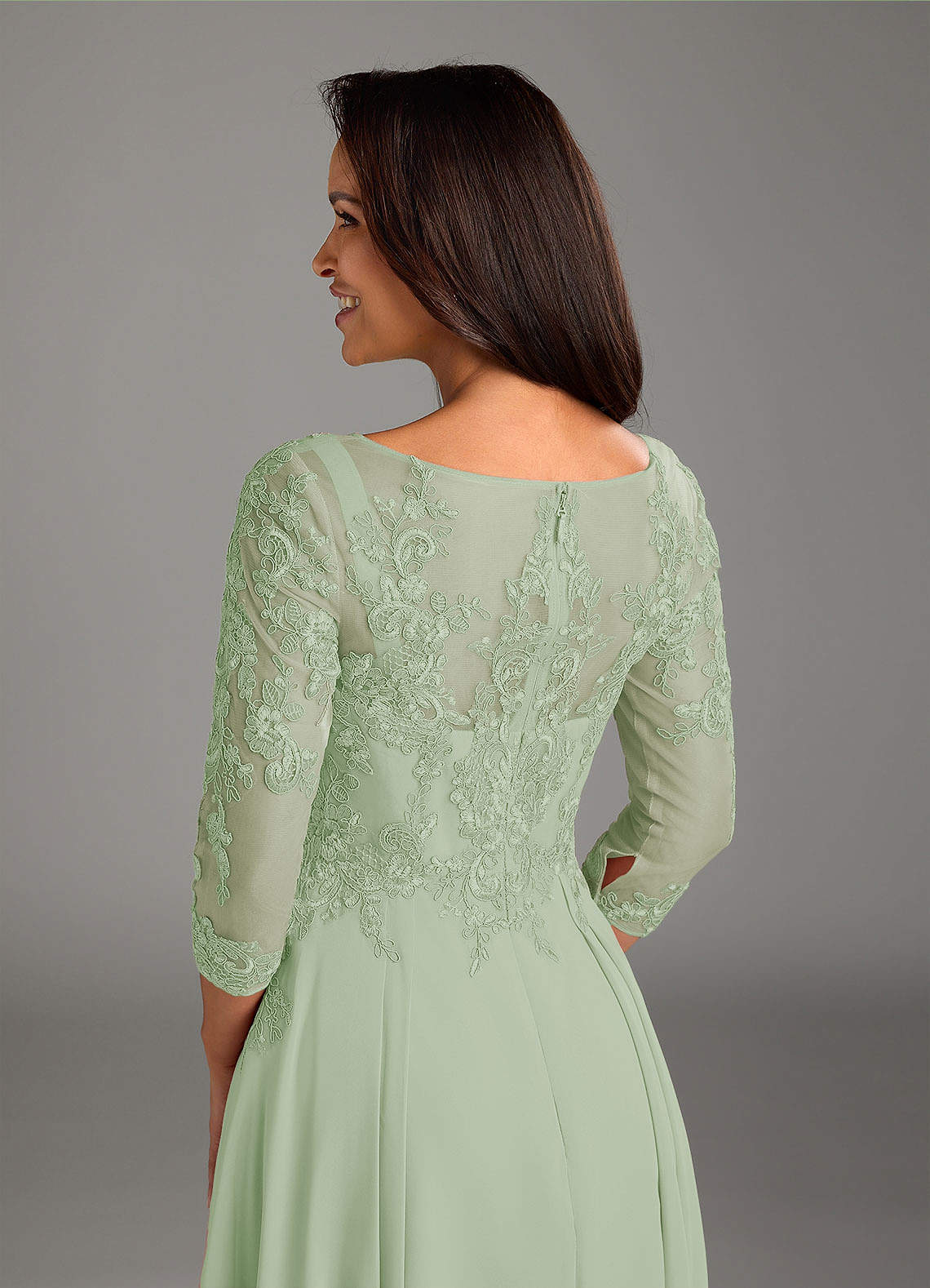 Marge A-Line Scoop-Neck Chiffon and Lace Mother of the Bride Dress in Dusty Sage