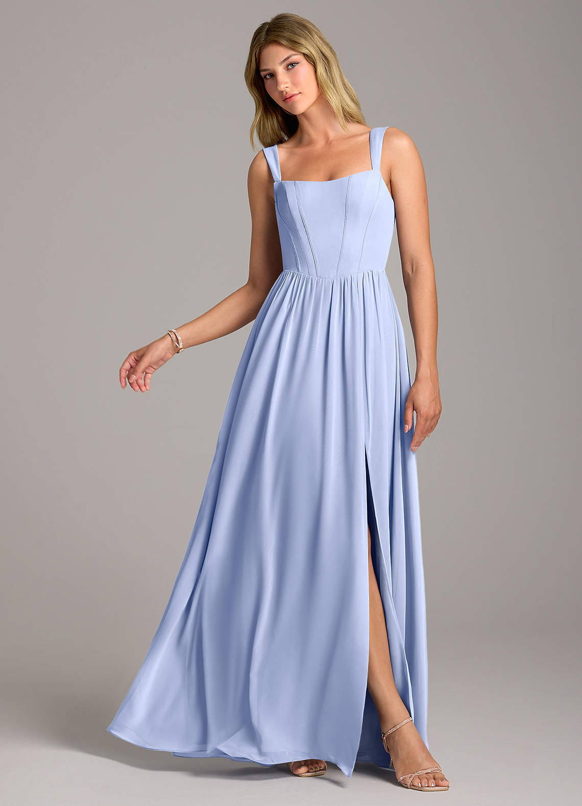 Rosaline A-Line Square-Neck Chiffon Bridesmaid Dress in Ice