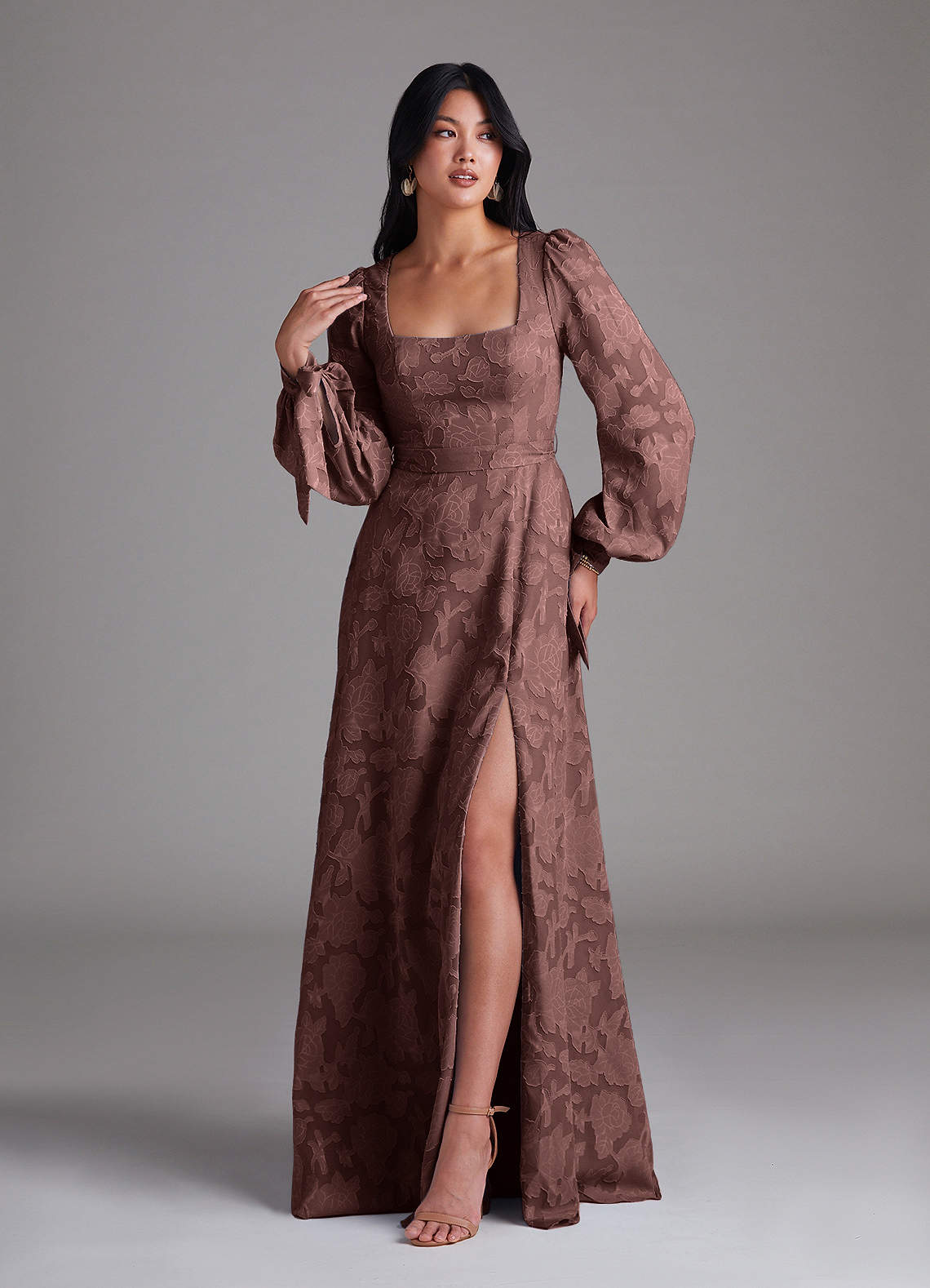 Leonia A-Line Square-Neck Stretch Satin Bridesmaid Dress in Espresso