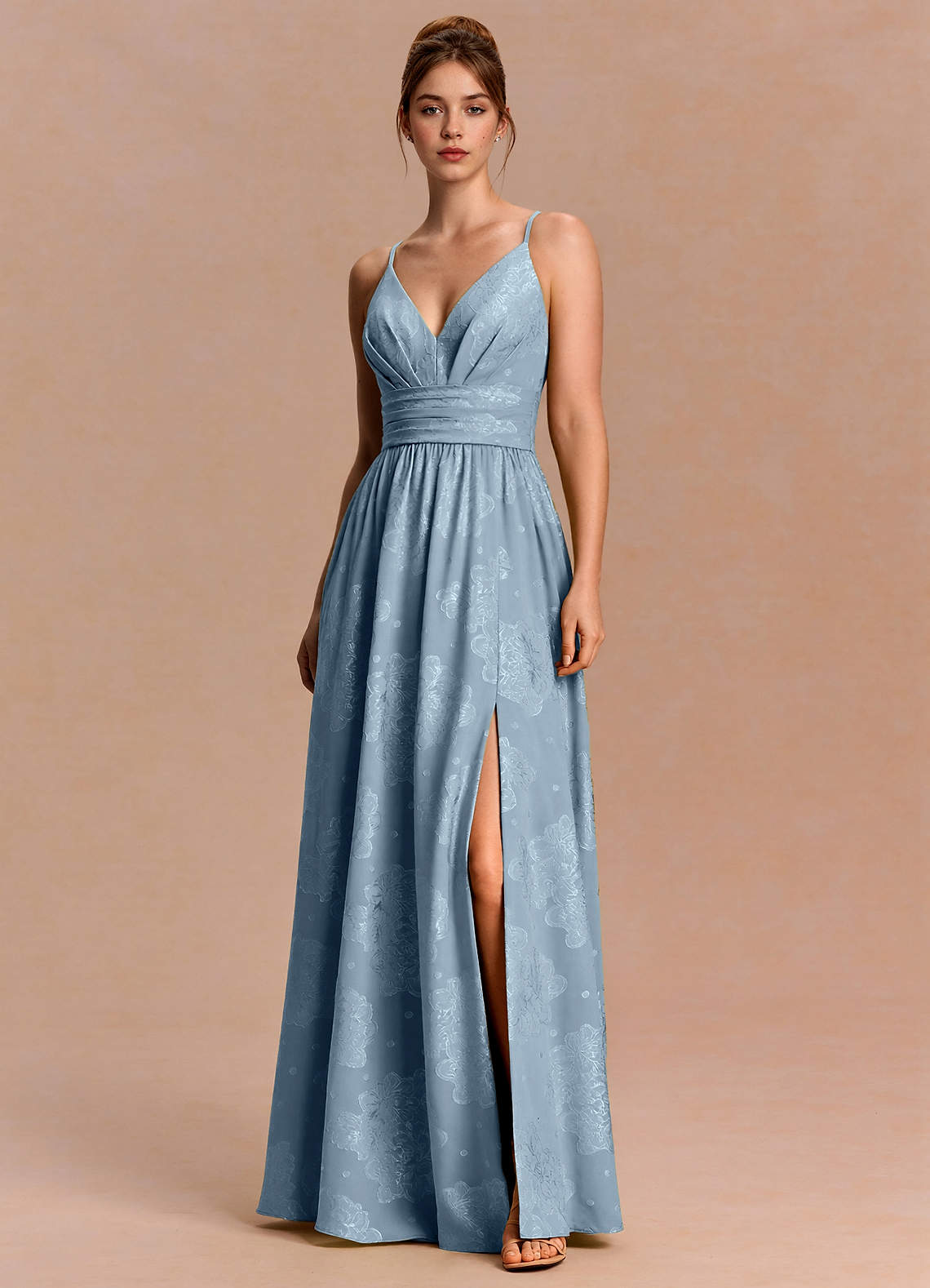 Anaëlle A-Line V-Neck Chiffon Burnout Evening Dress in Powder Blue