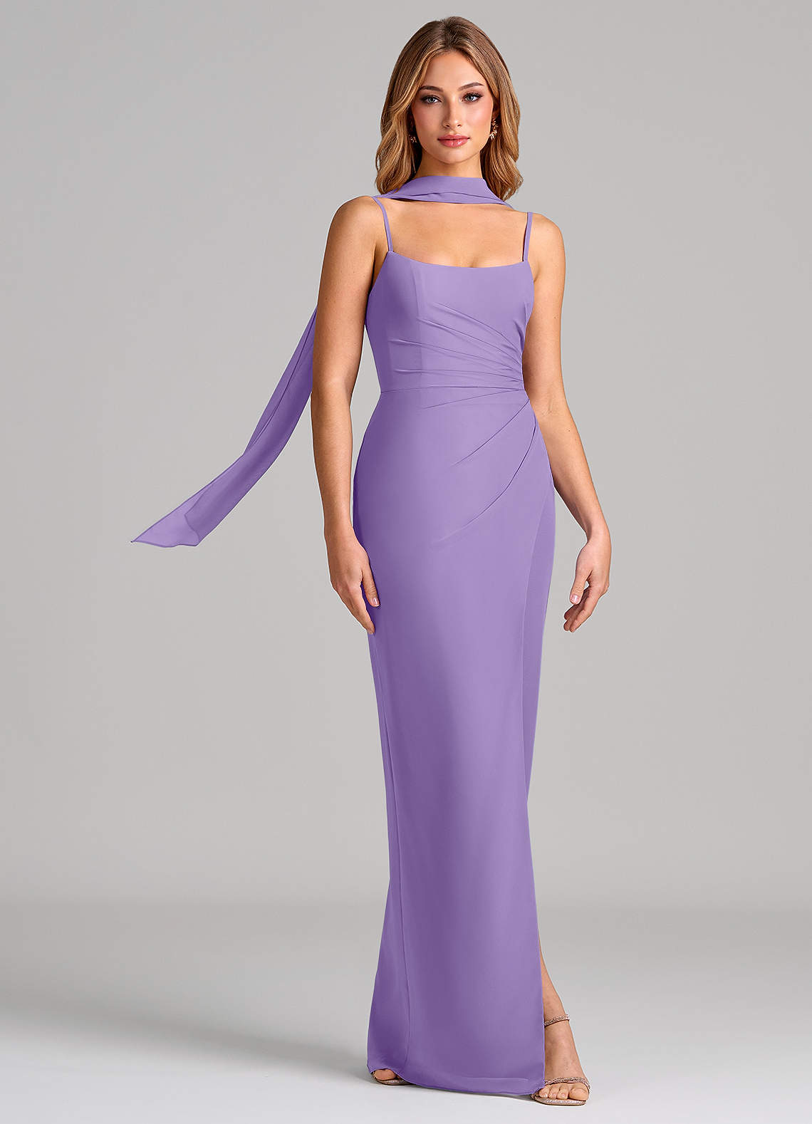 Calandra Sheath Scoop-Neck Chiffon Bridesmaid Dress in Tahiti