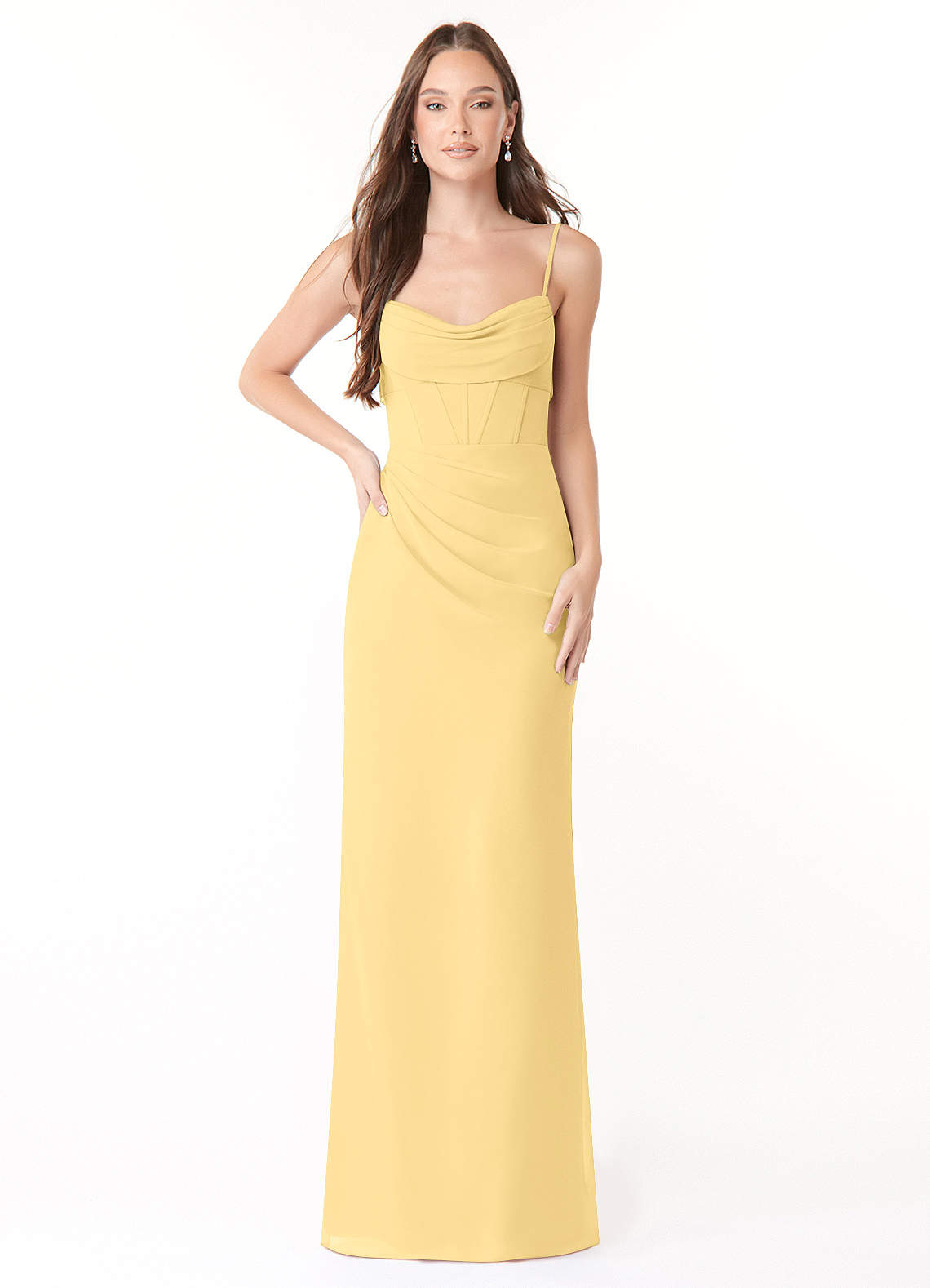Mai Sheath Cowl-Neck Chiffon Bridesmaid Dress in Butter