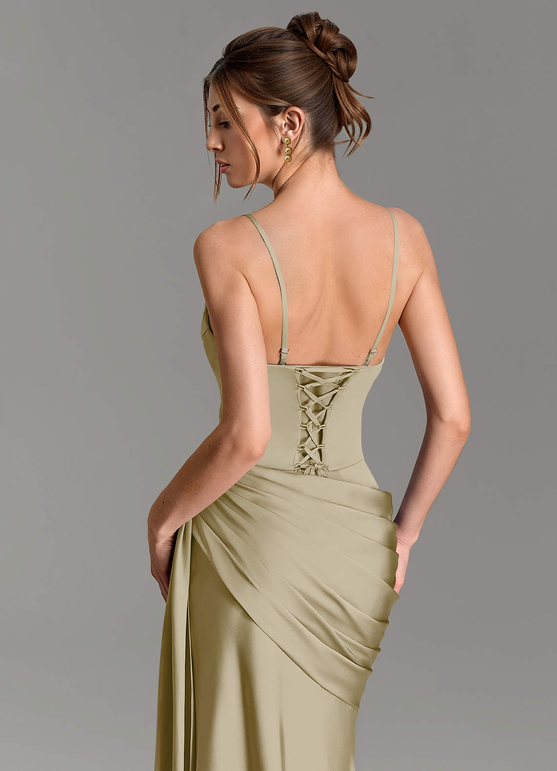 Zorah Mermaid Sweetheart Stretch Satin Bridesmaid Dress in Moss Green