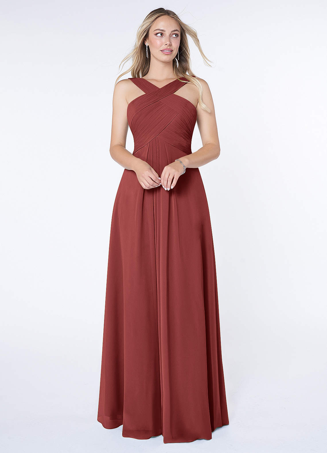 Kaleigh A-Line Halter Chiffon Bridesmaid Dress in Terracotta