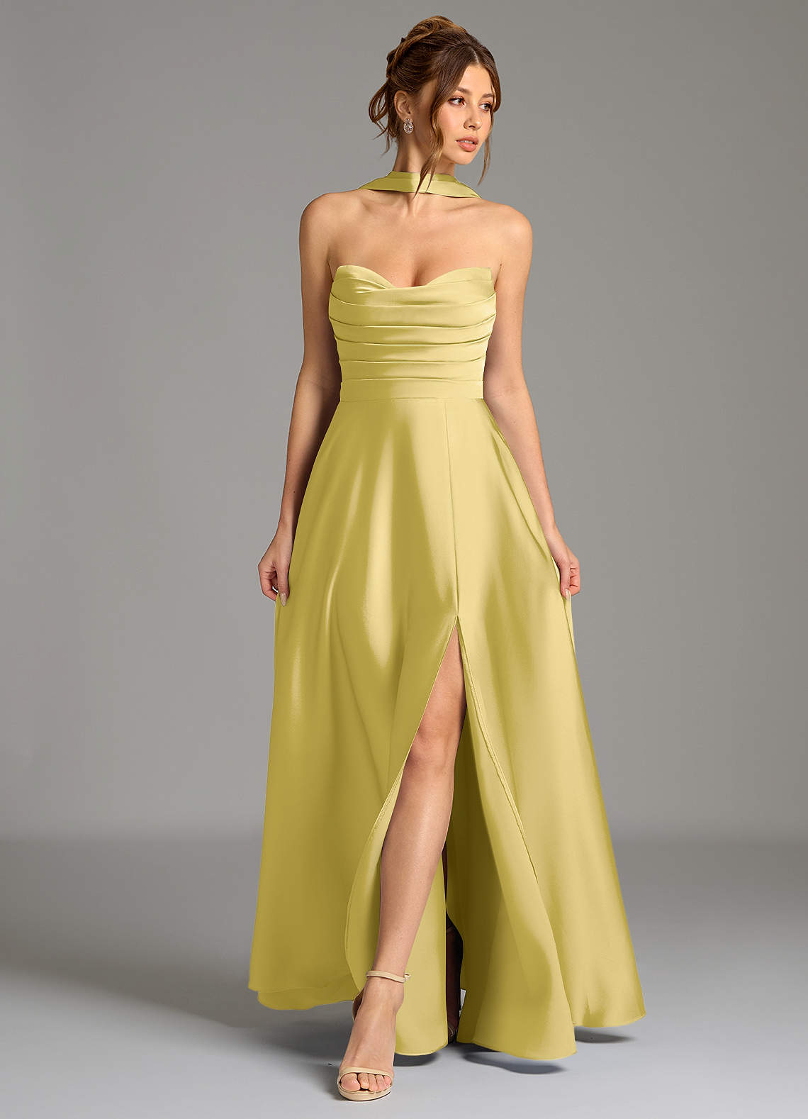 Ayla A-Line Sweetheart Stretch Satin Bridesmaid Dress in Canary