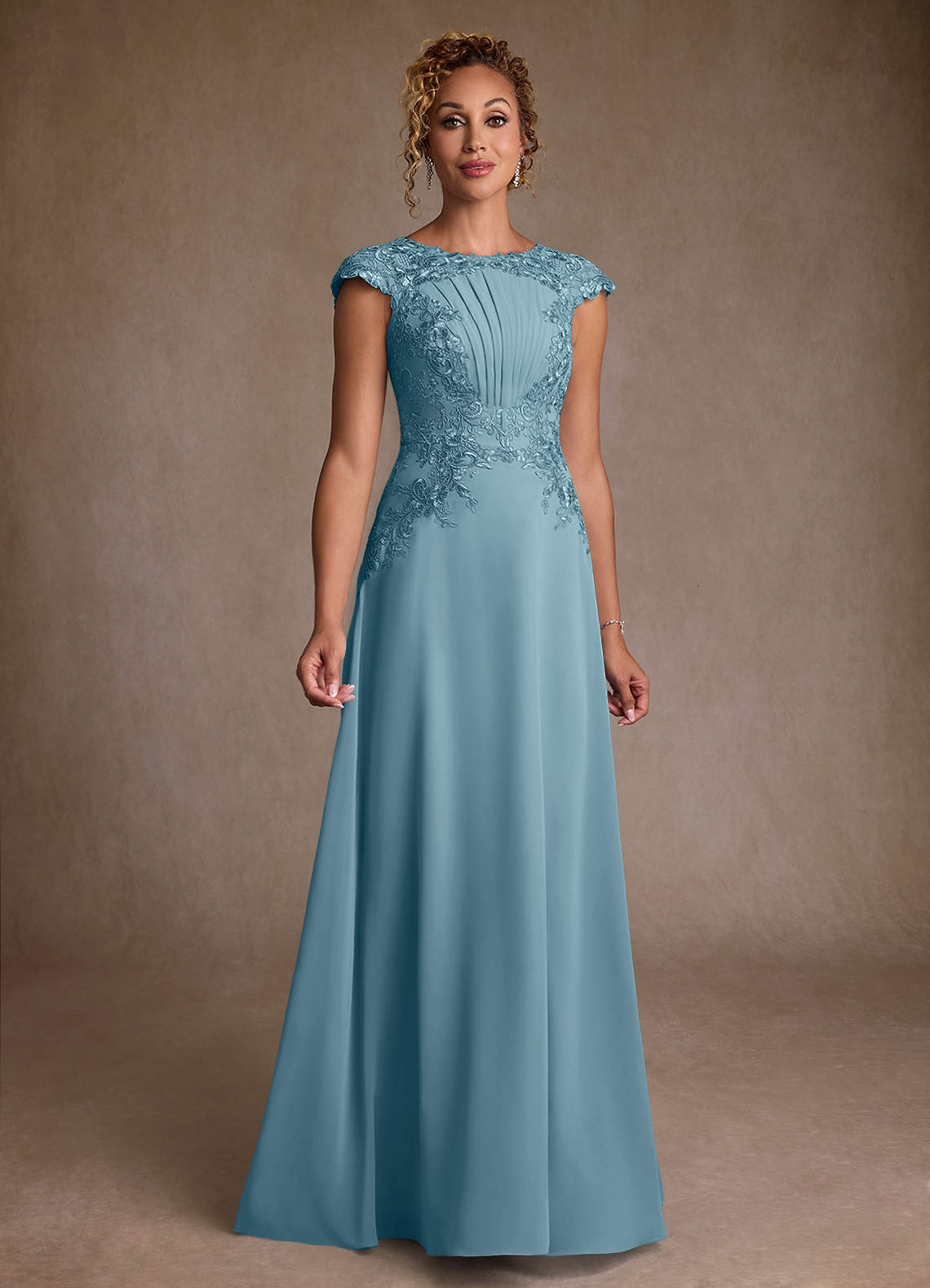 Christi A-Line Scoop-Neck Chiffon and Lace Mother of the Bride Dress