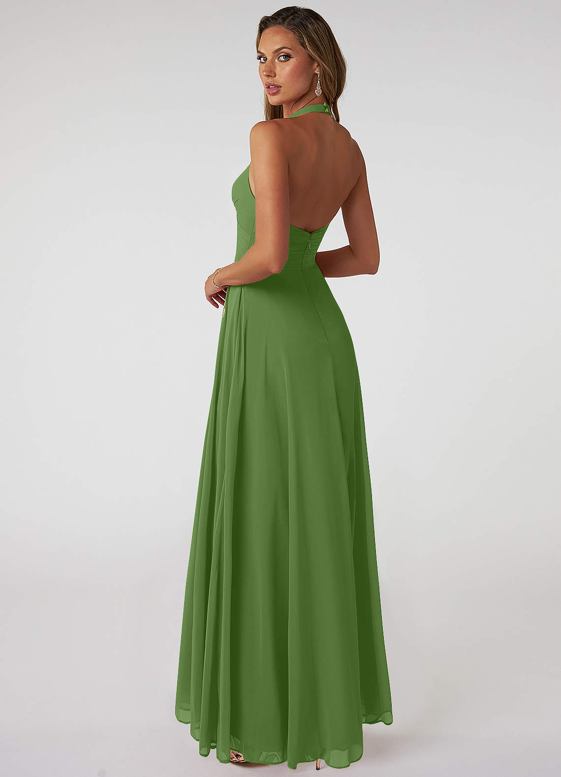 Tessie A-Line V-Neck Chiffon Bridesmaid Dress in Basil