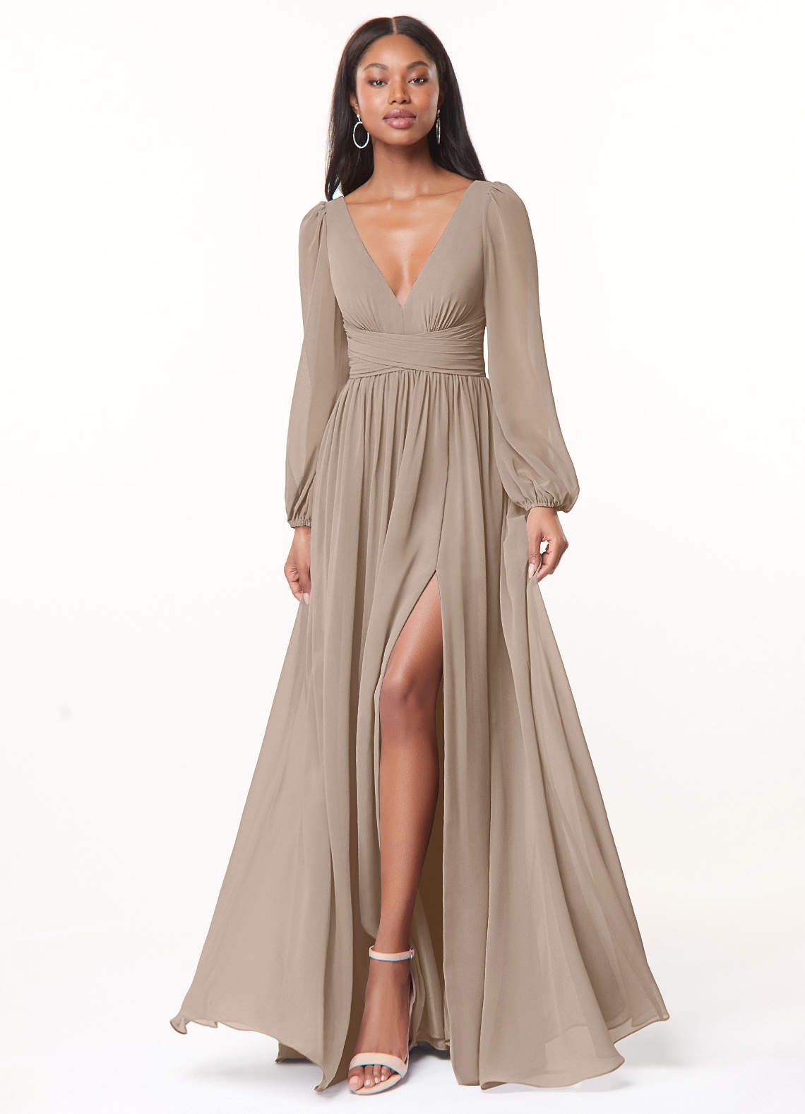 Norah A-Line V-Neck Chiffon Bridesmaid Dress in Taupe