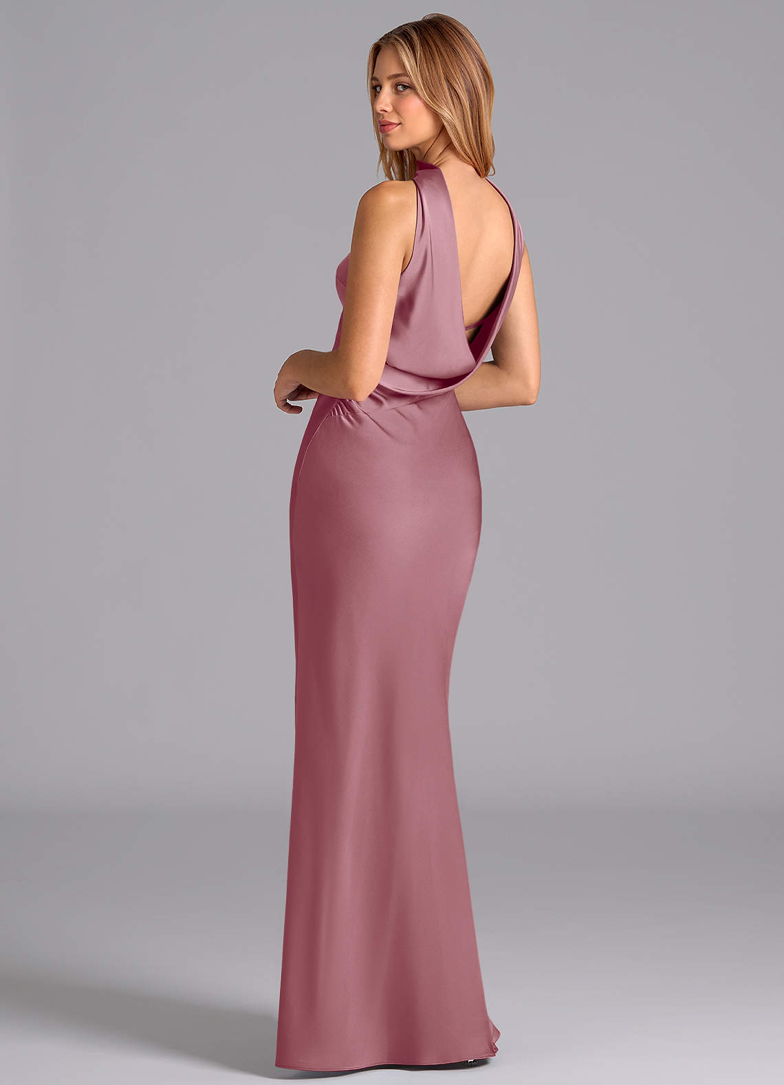 Lusinda Mermaid Strapless Stretch Satin Bridesmaid Dress in Vintage Mauve