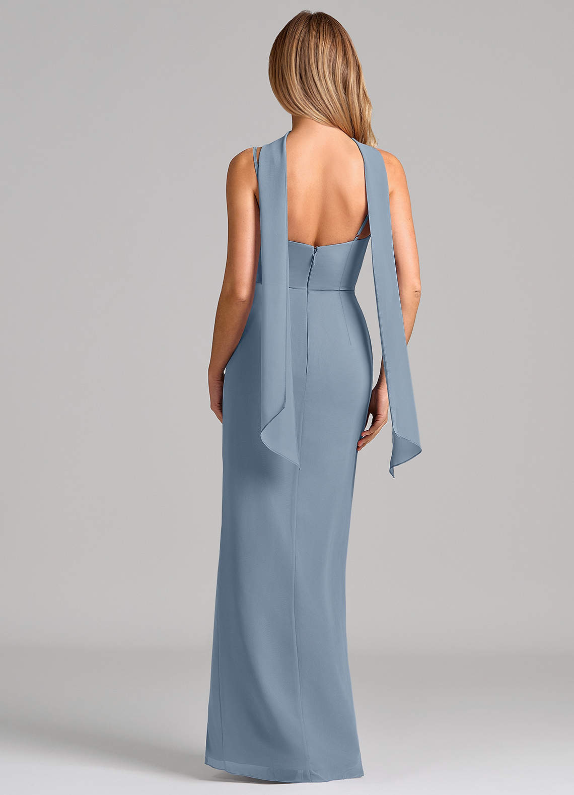 Calandra Sheath Scoop-Neck Chiffon Bridesmaid Dress in dusty blue