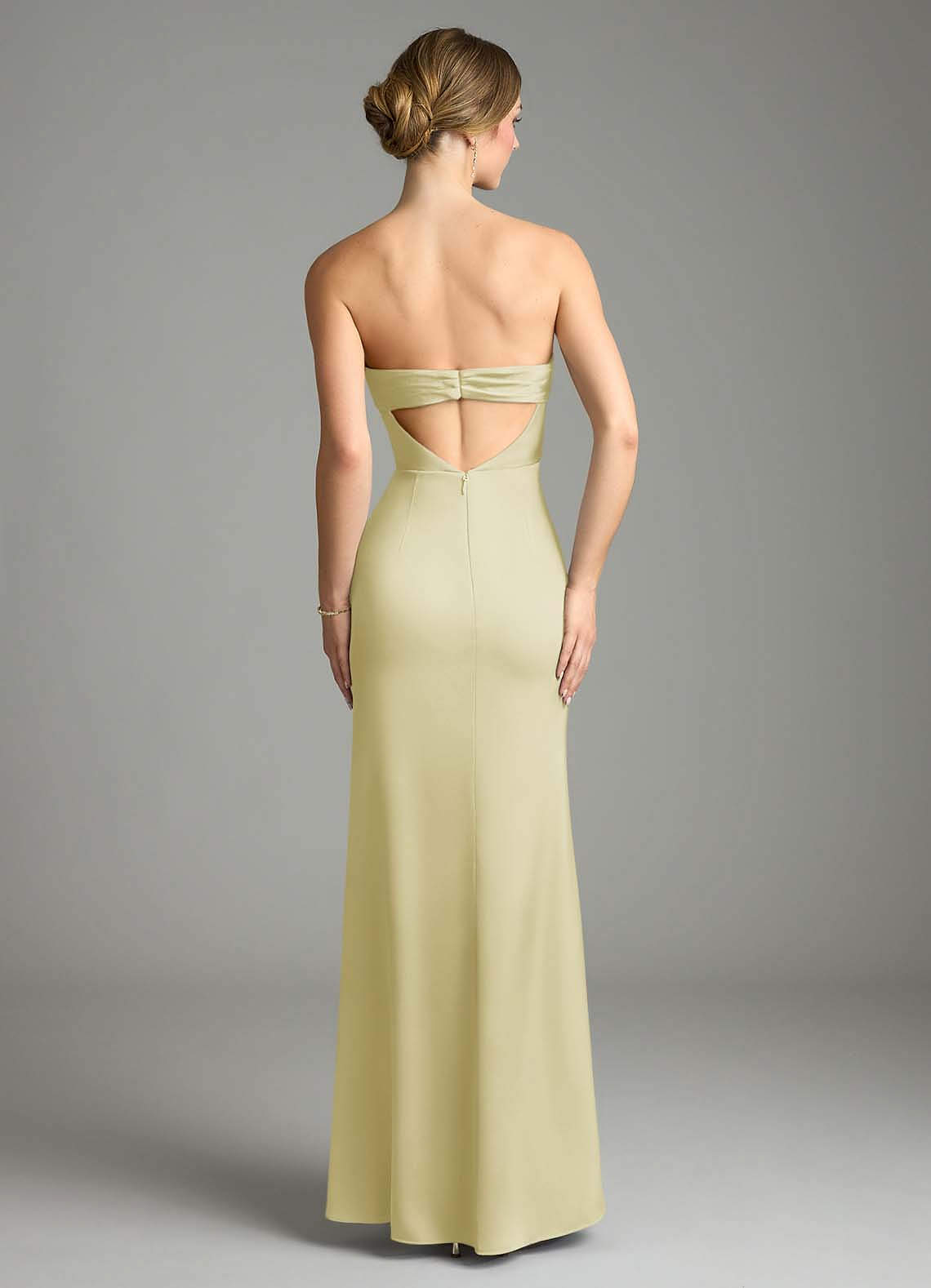 Leonis Mermaid Cowl-Neck Stretch Satin Bridesmaid Dress in Lemon Sorbet