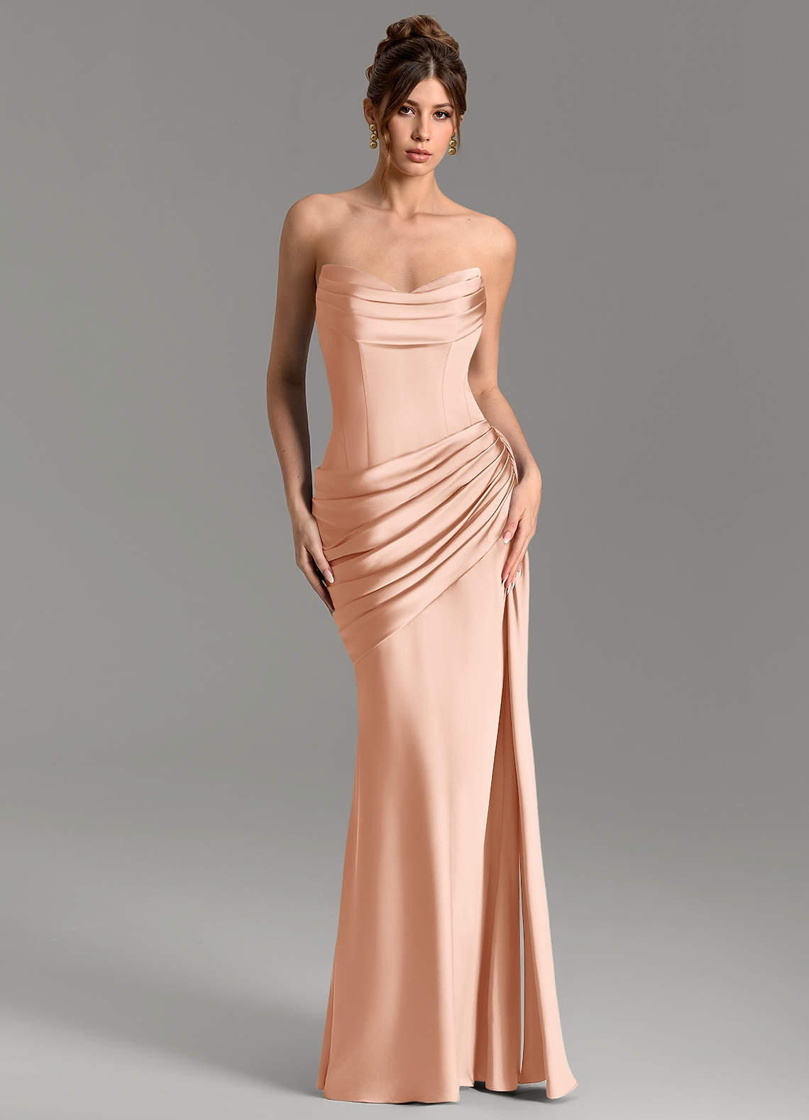 Zorah Mermaid Sweetheart Stretch Satin Bridesmaid Dress in rose gold