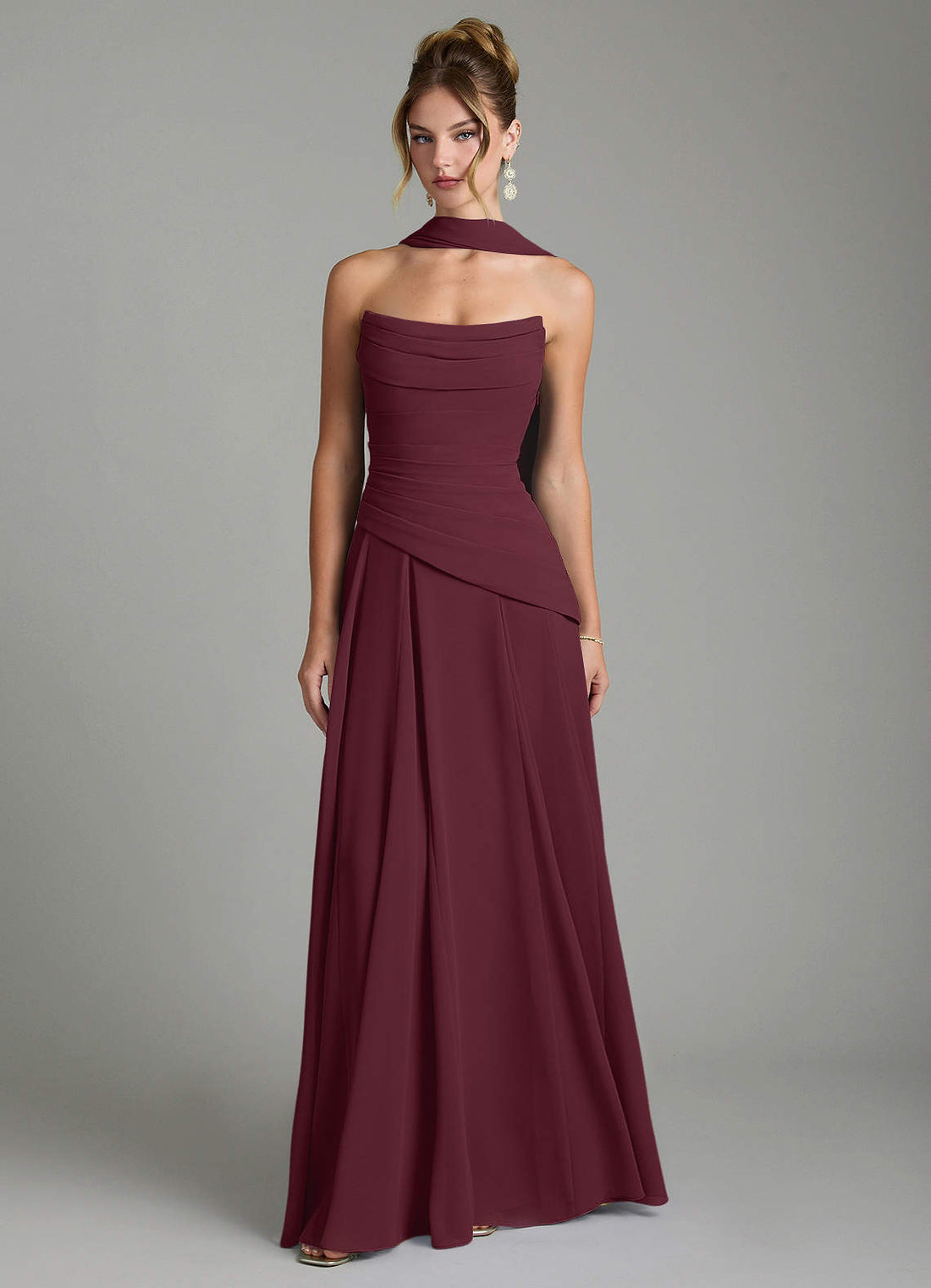 Gabriela A-Line Cowl-Neck Chiffon Bridesmaid Dress in Cabernet