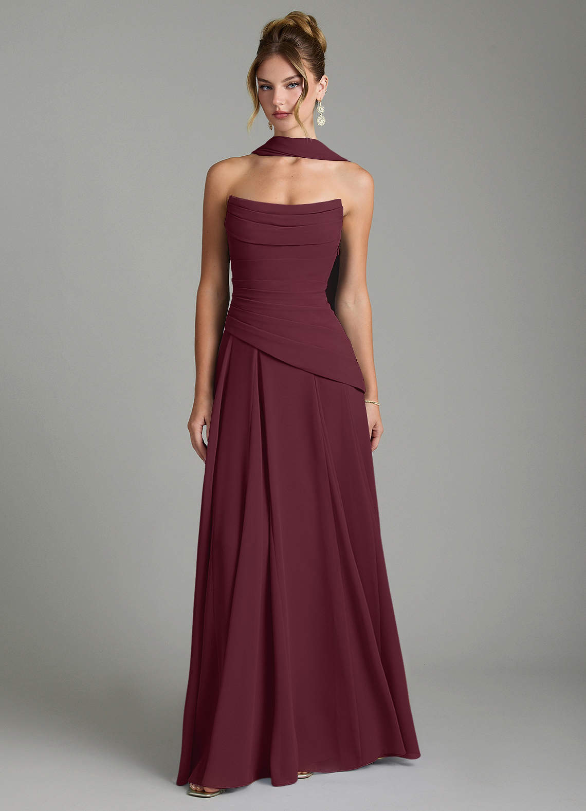 Gabriela A-Line Cowl-Neck Chiffon Bridesmaid Dress in Cabernet