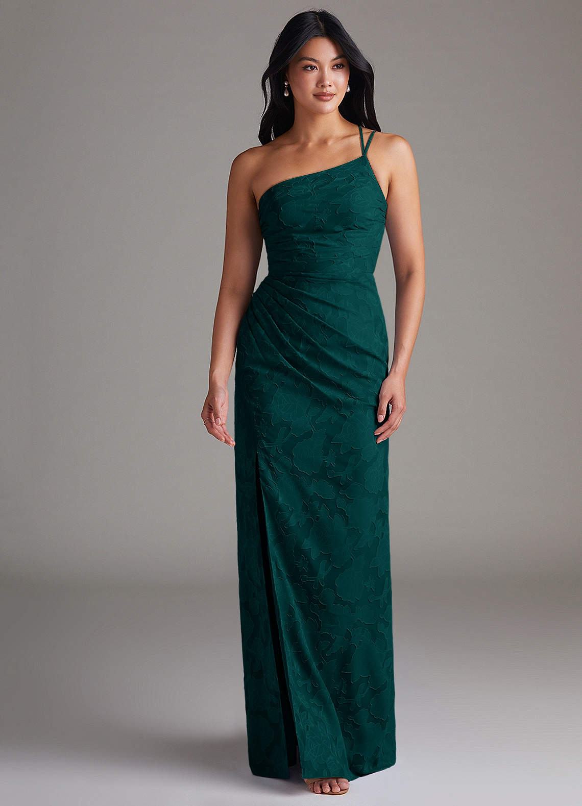Eren Sheath One-Shoulder Floral Burnout Bridesmaid Dress in Pine
