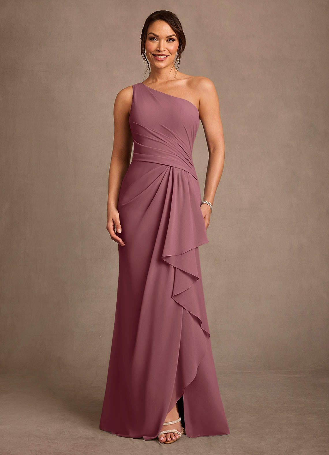 Floy Sheath One-Shoulder Chiffon Mother of the Bride Dress in Desert Rose