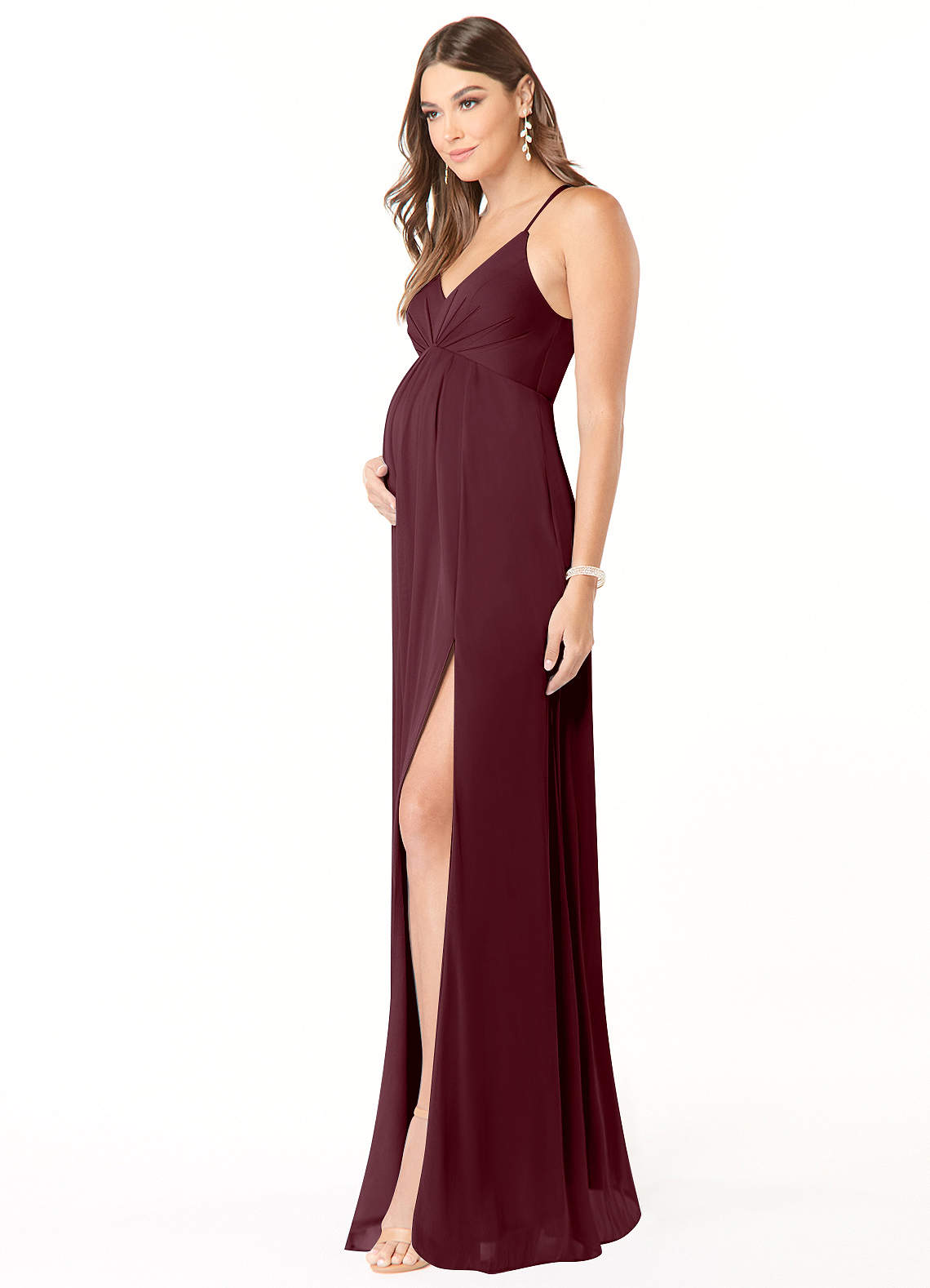 Annabelle A-Line V-Neck Mesh Bridesmaid Dress in Cabernet