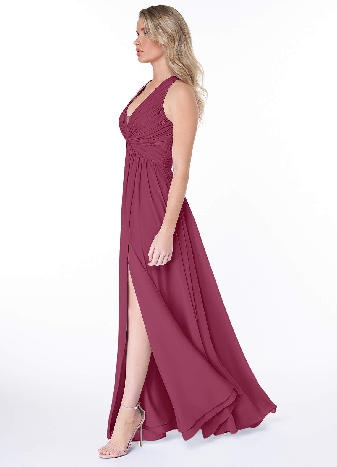 Jaclyn A-Line Halter Chiffon Bridesmaid Dress in Mulberry