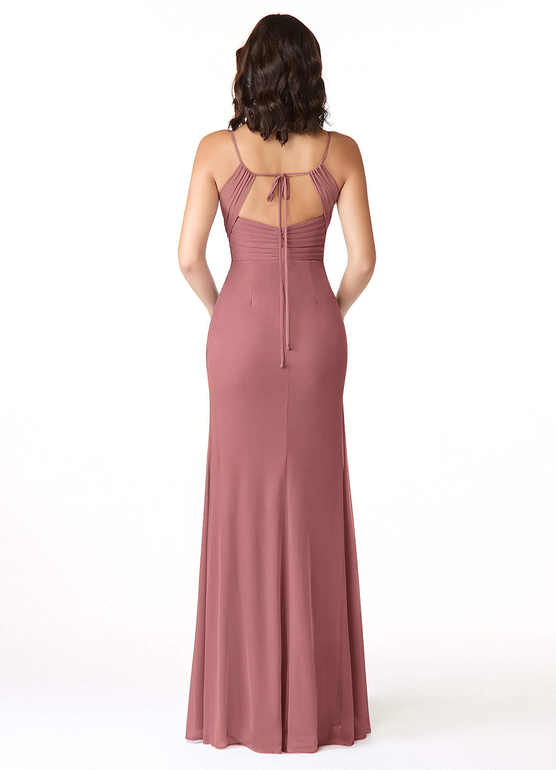 Reneya Mermaid V-Neck Mesh Bridesmaid Dress in Desert Rose