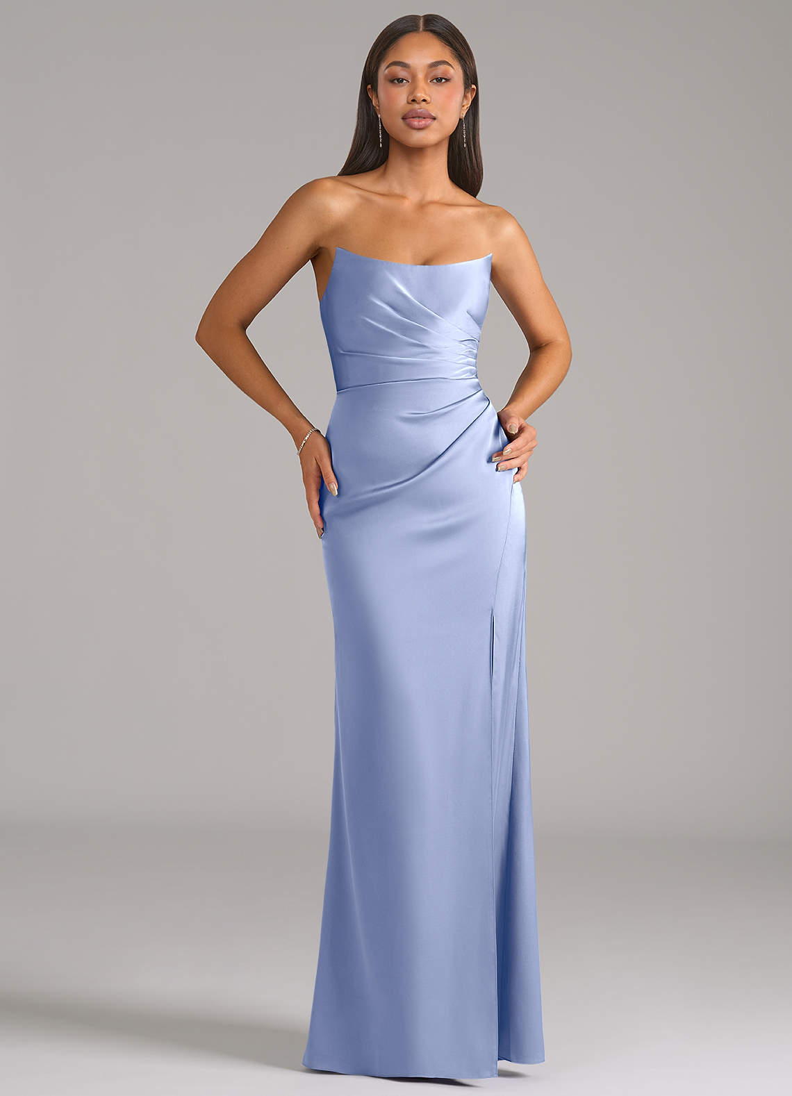 Marla Sheath Strapless Stretch Satin Bridesmaid Dress in Ice