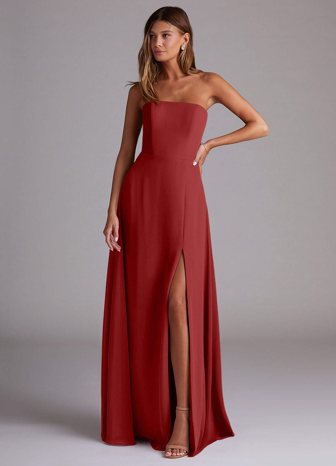 Wren A-Line Straight-Neck Chiffon Bridesmaid Dress in Rust