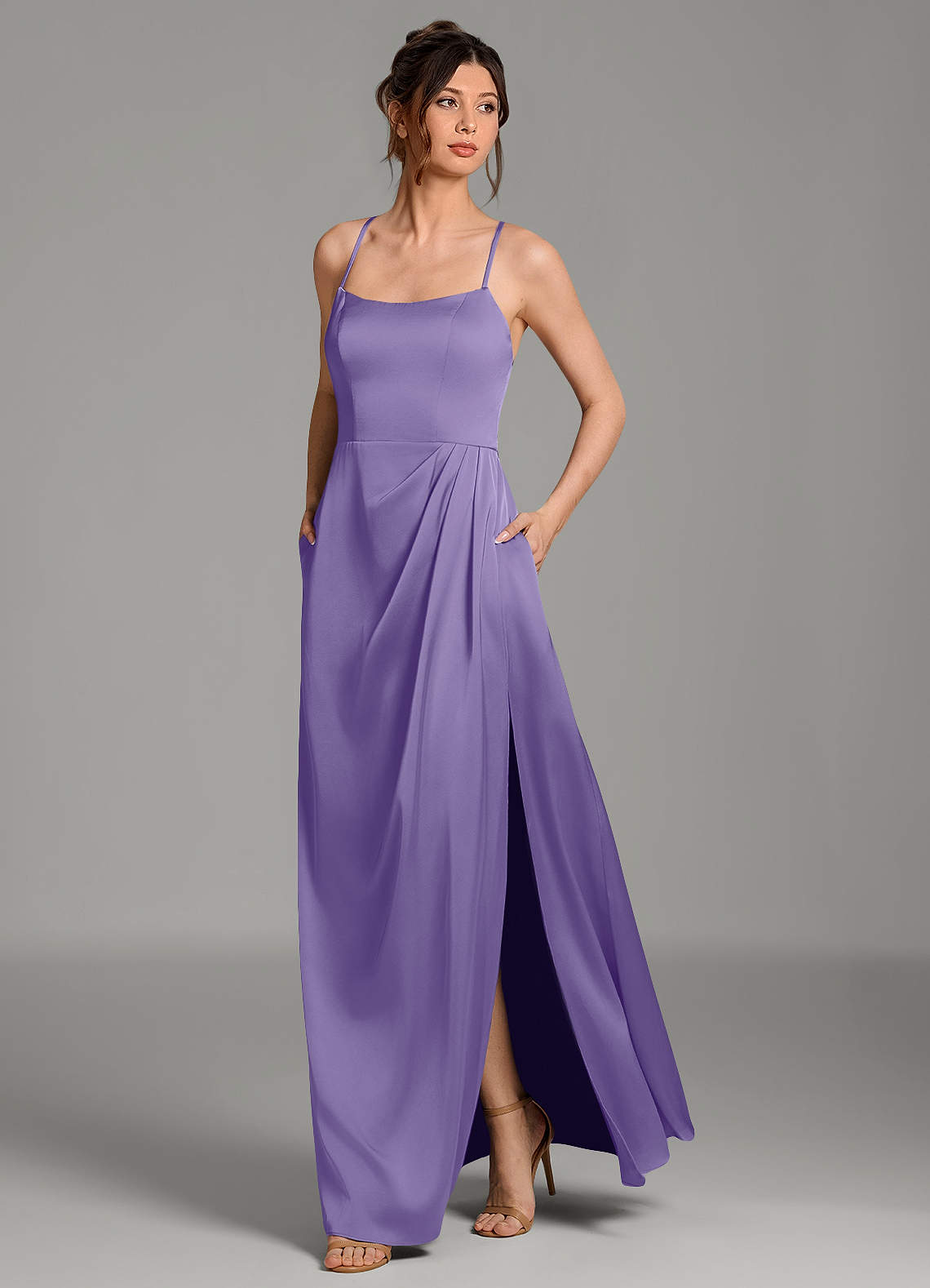 Frankie A-Line Scoop-Neck Stretch Satin Bridesmaid Dress in Tahiti