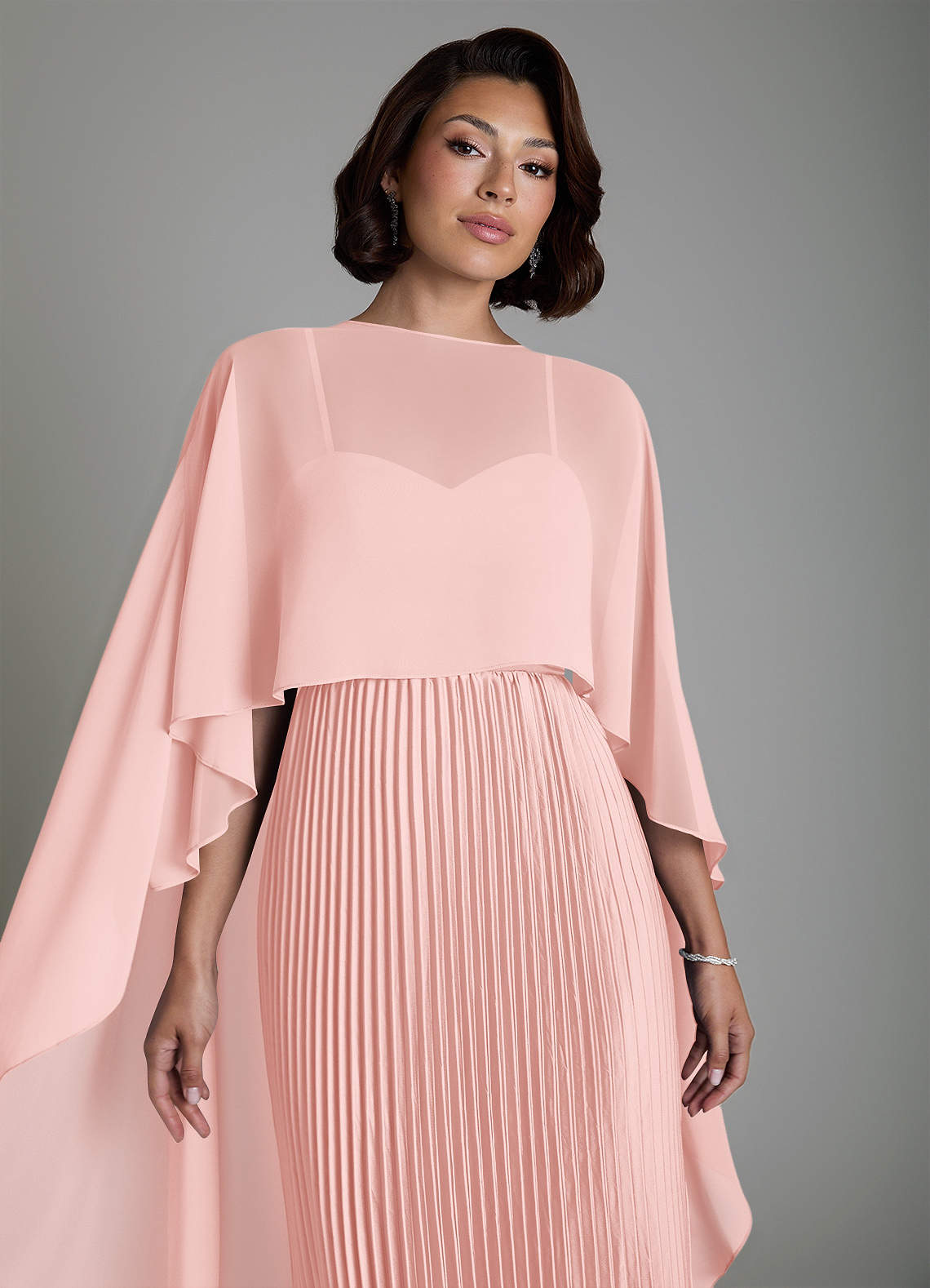 Micah A-Line Sweetheart Stretch Satin and Chiffon Bridesmaid Dress in Powder Pink