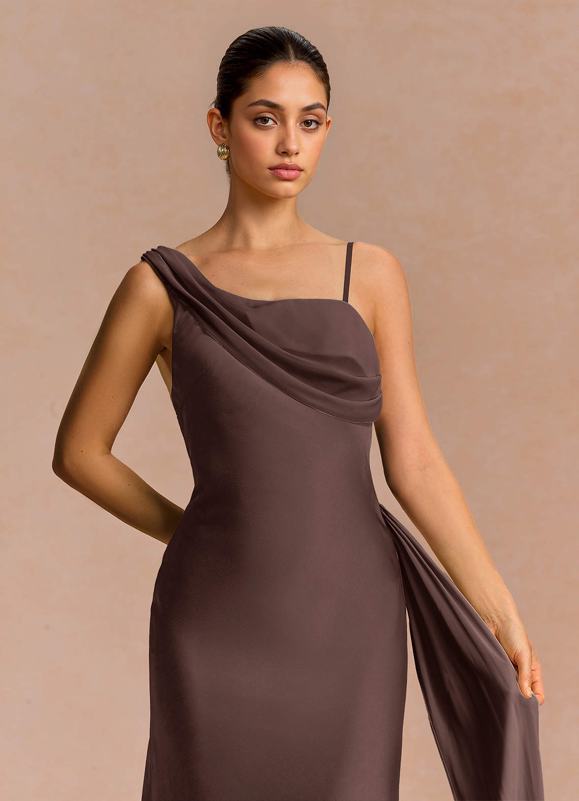 Ixchel A-Line Corset Crepe Chiffon Evening Dress in Truffle
